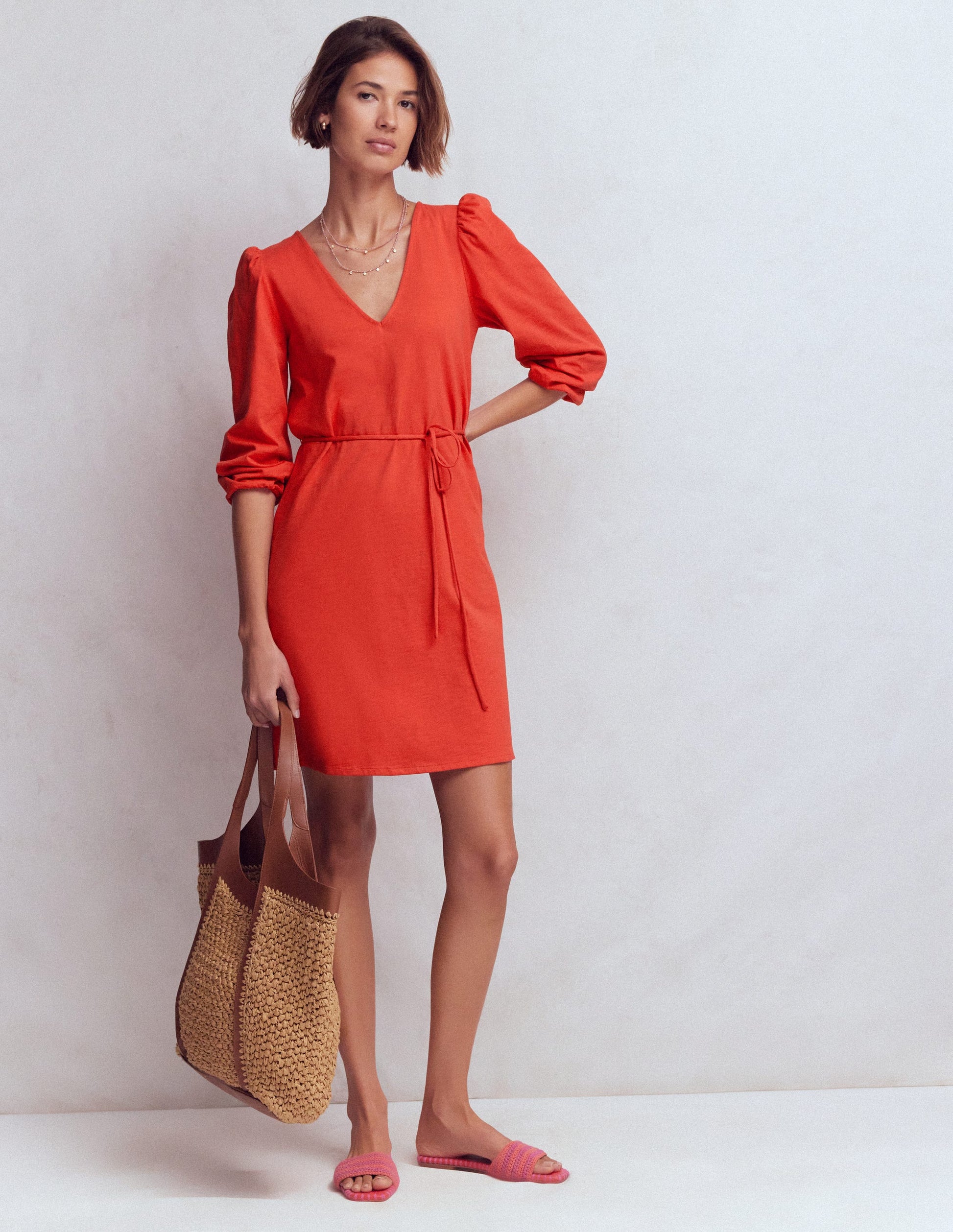 Cary V-Neck Jersey Dress-Blood Orange | Boden USA Cary V-Neck Jersey Dress-Blood Orange | Boden USA