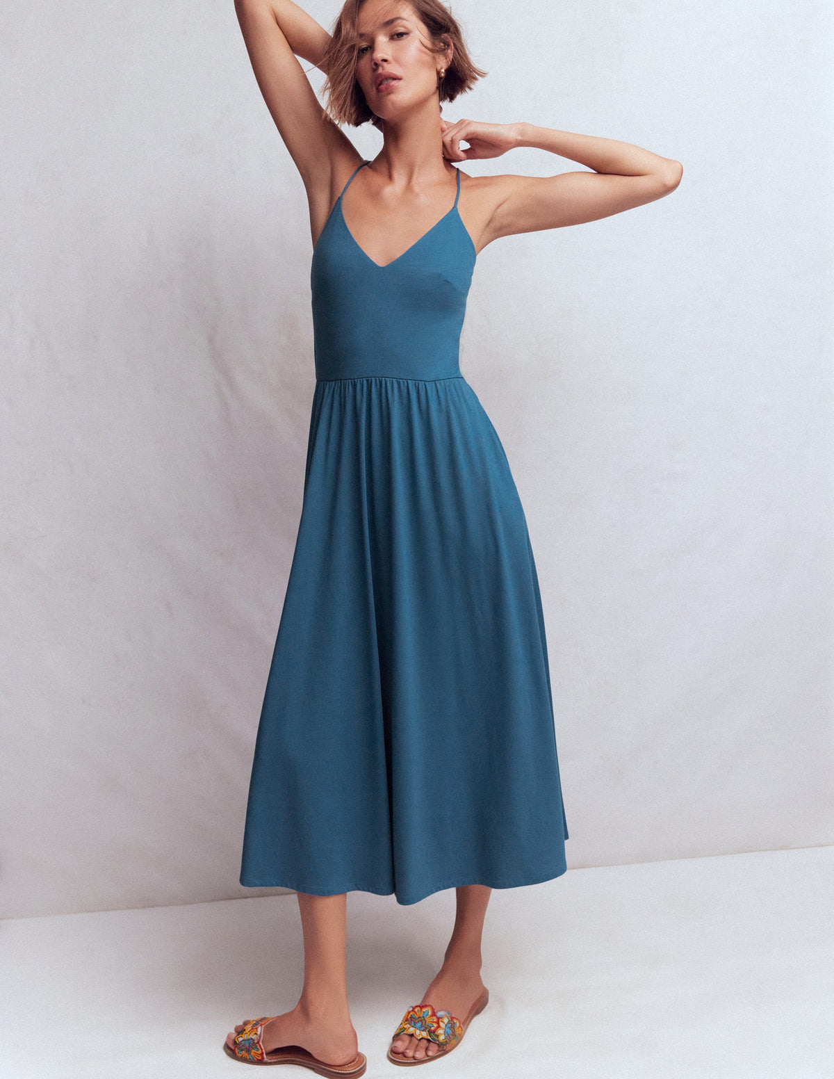 Boden Women's Cross Back Jersey Dress in Blue