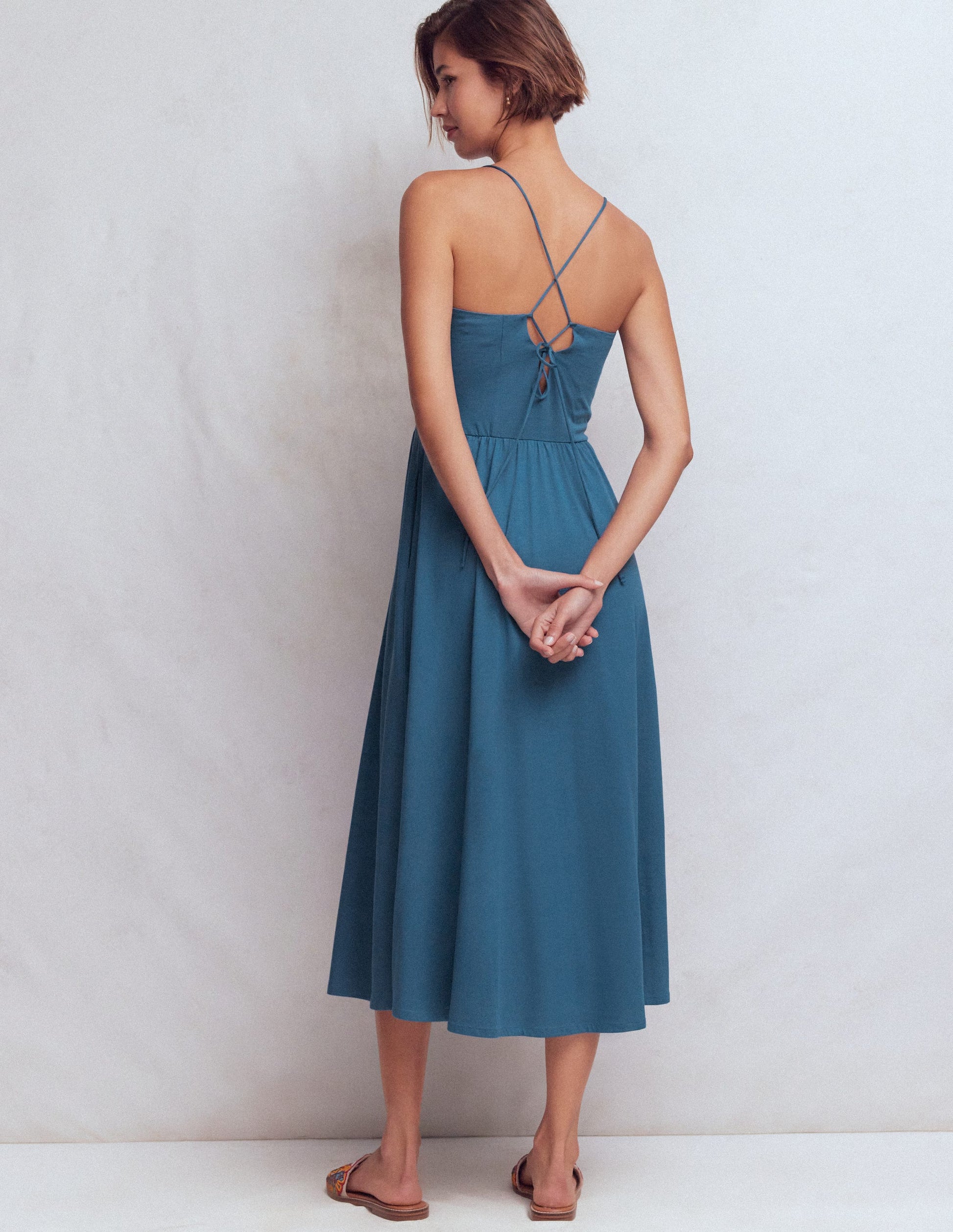 Boden Women's Cross Back Jersey Dress in Blue | Size 8 Boden Women's Cross Back Jersey Dress in Blue | Size 8