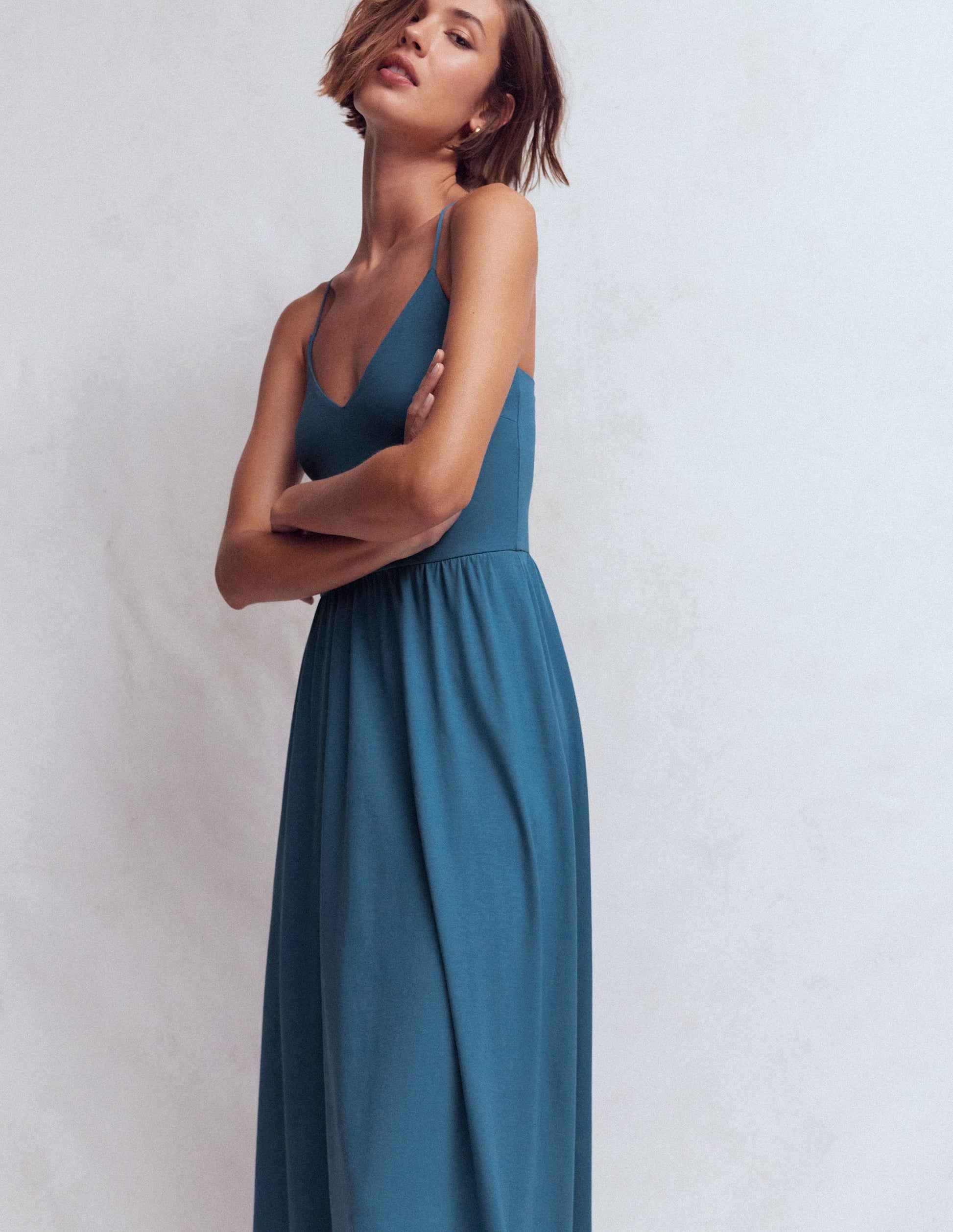 Cross Back Jersey Dress-Tourmaline Blue-4