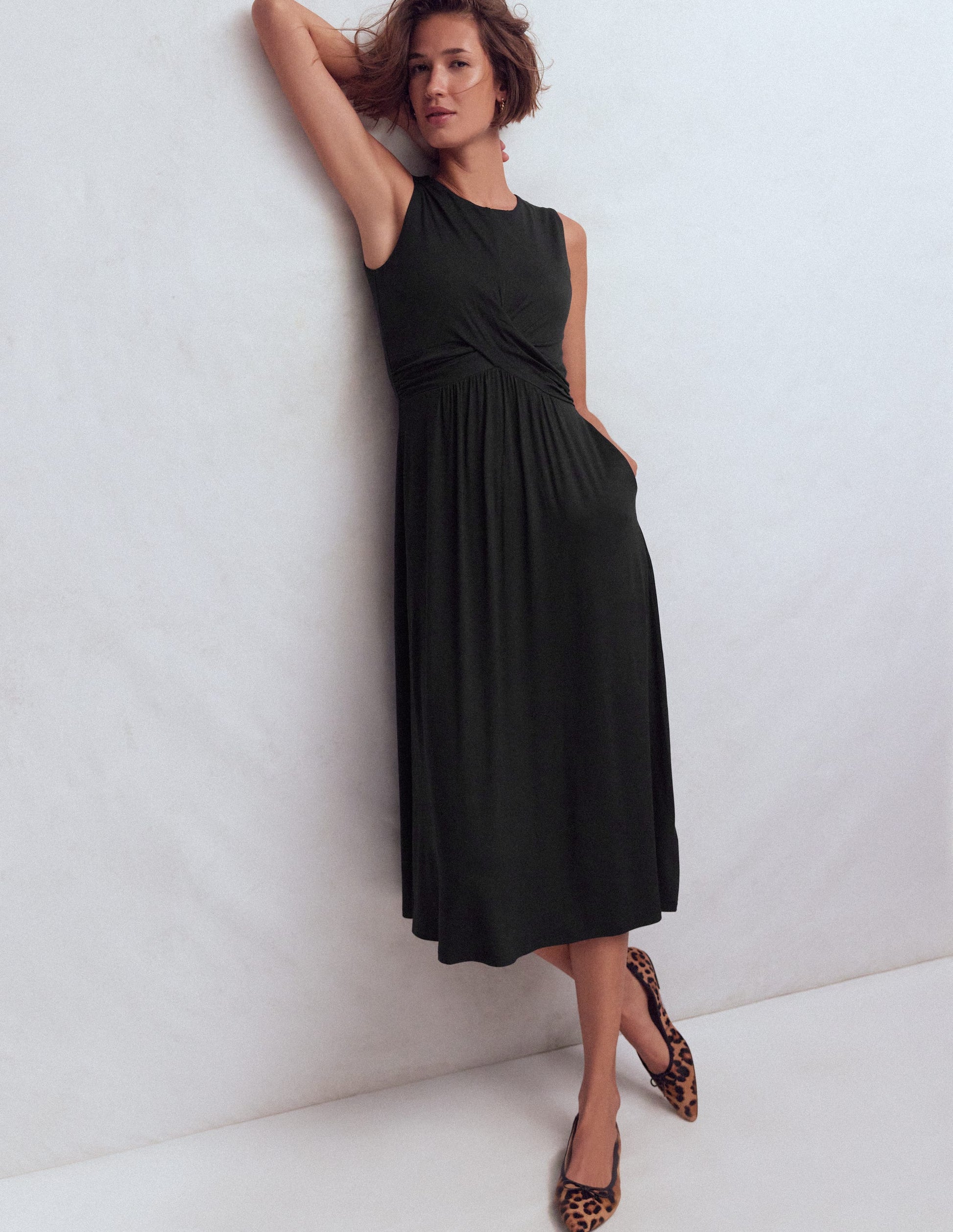 Boden Women's Zara Cross Waist Jersey Dress in Black | Size 20/22 Boden Women's Zara Cross Waist Jersey Dress in Black | Size 20/22