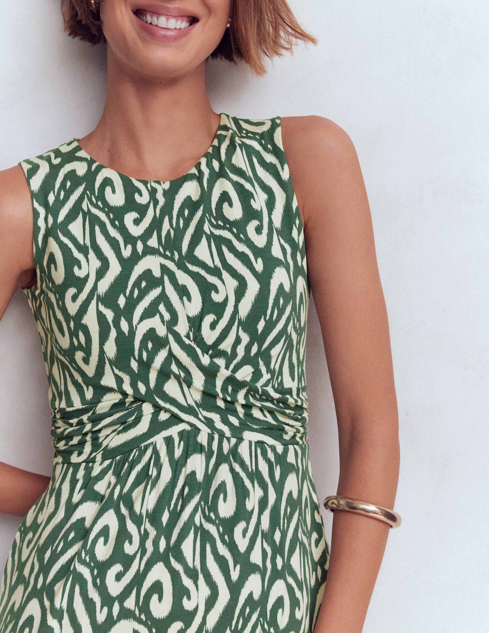 Zara Cross Waist Jersey Dress-Hunter Green, Ikat - Image 2