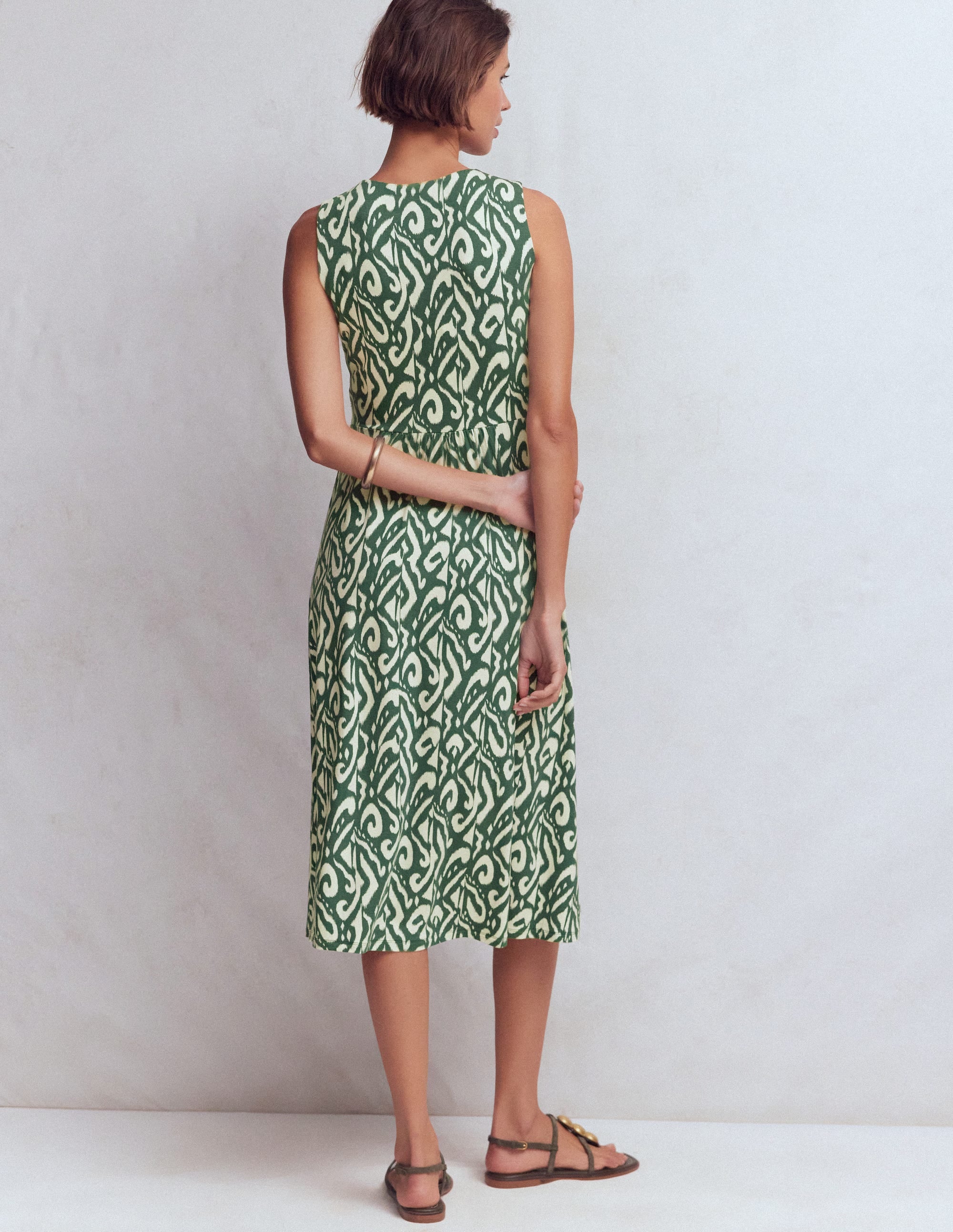 Zara Cross Waist Jersey Dress-Hunter Green, Ikat - Image 3