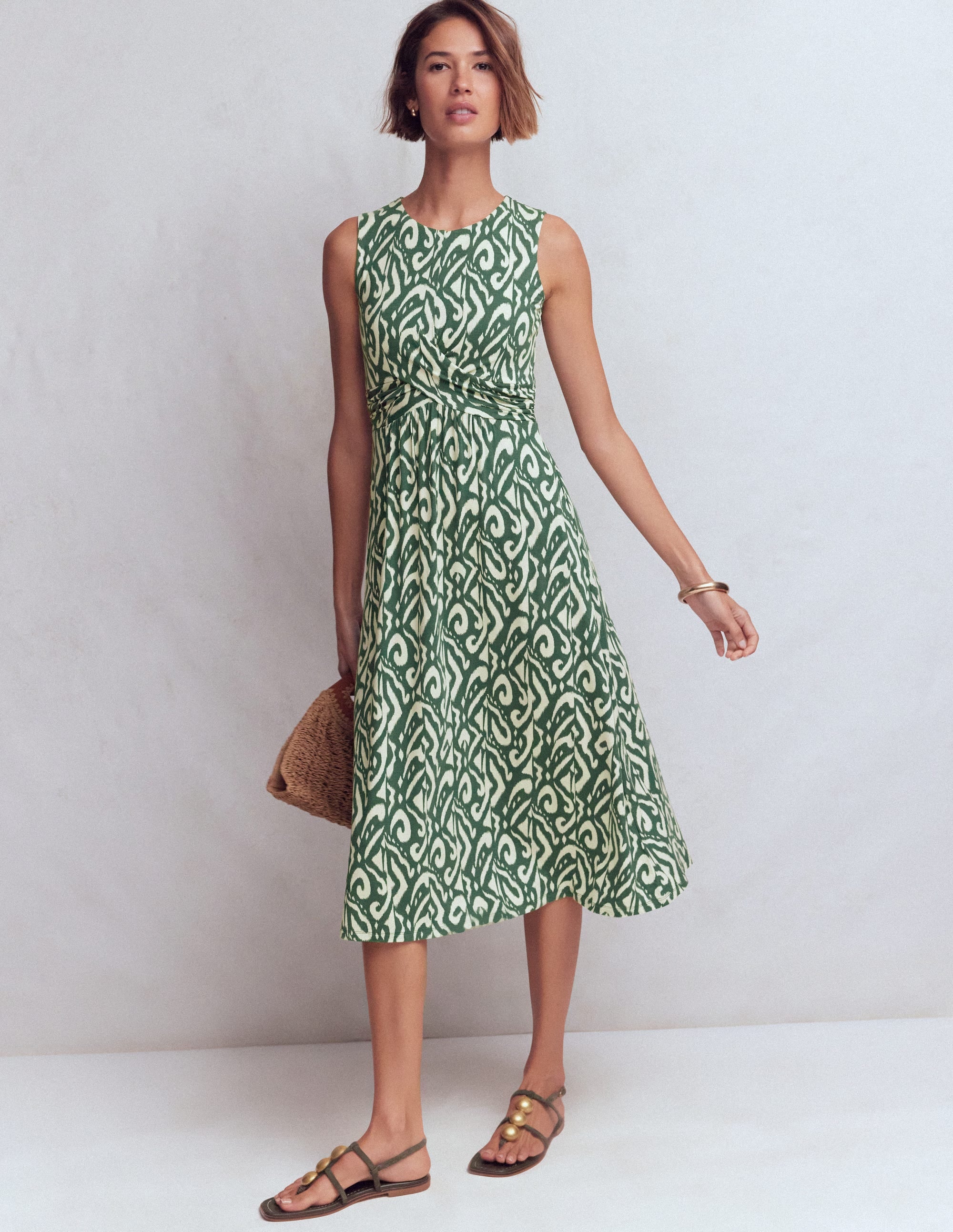Zara Cross Waist Jersey Dress-Hunter Green, Ikat - Image 4