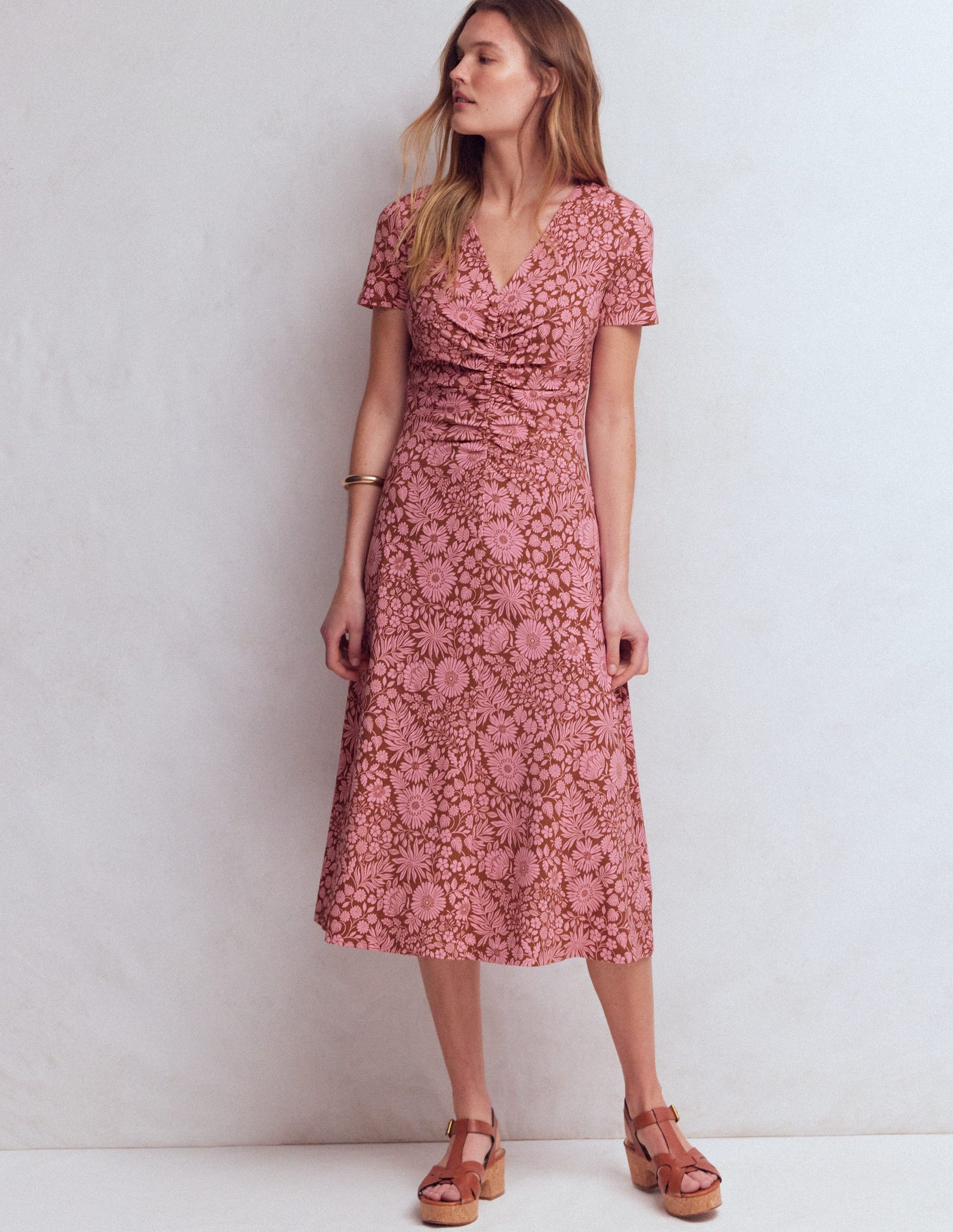 Una Ruched Front Ponte Dress-Russet, Flowerbed Bloom-4