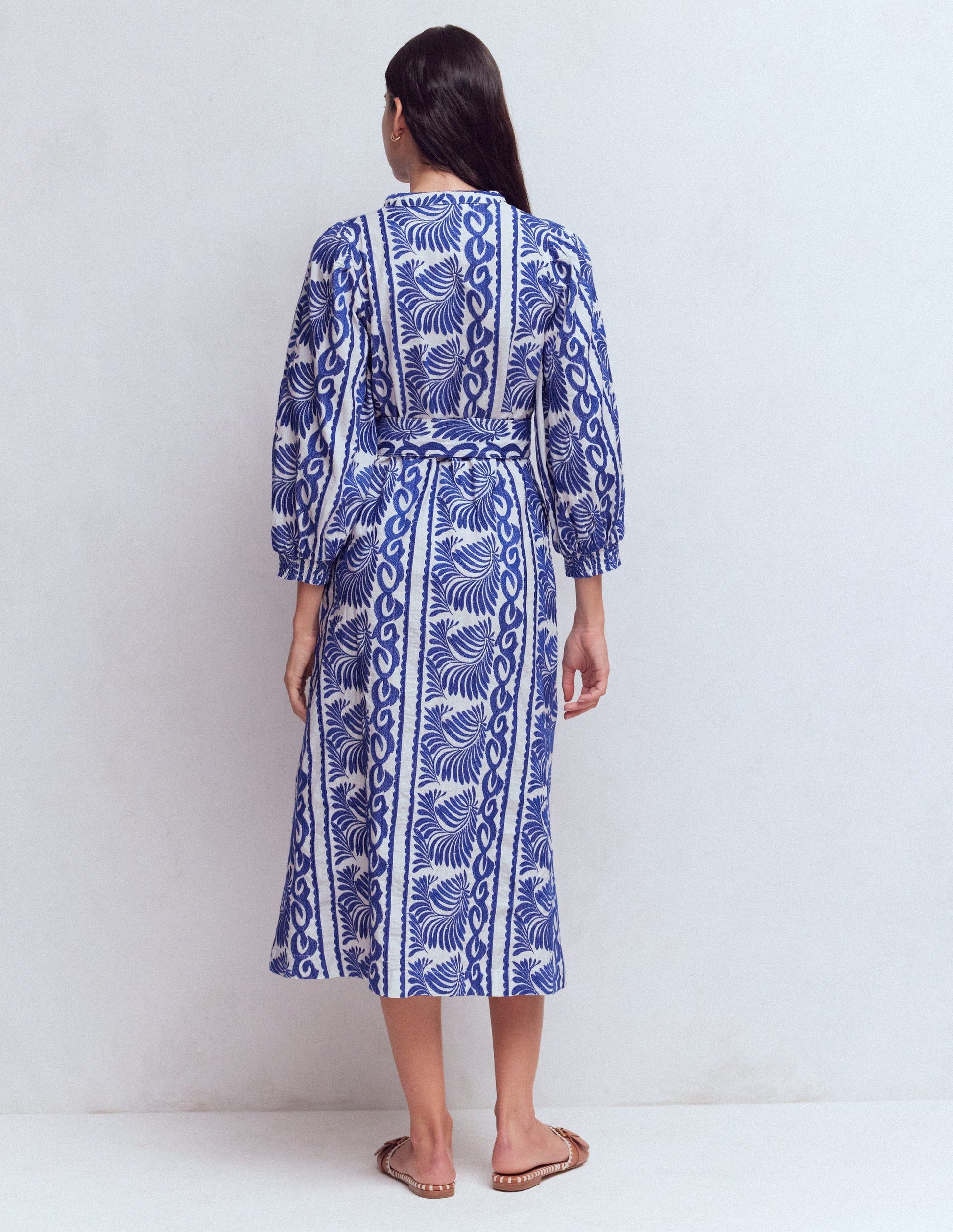 Octavia Cotton Dress-Blue Ivory Embroidery-5
