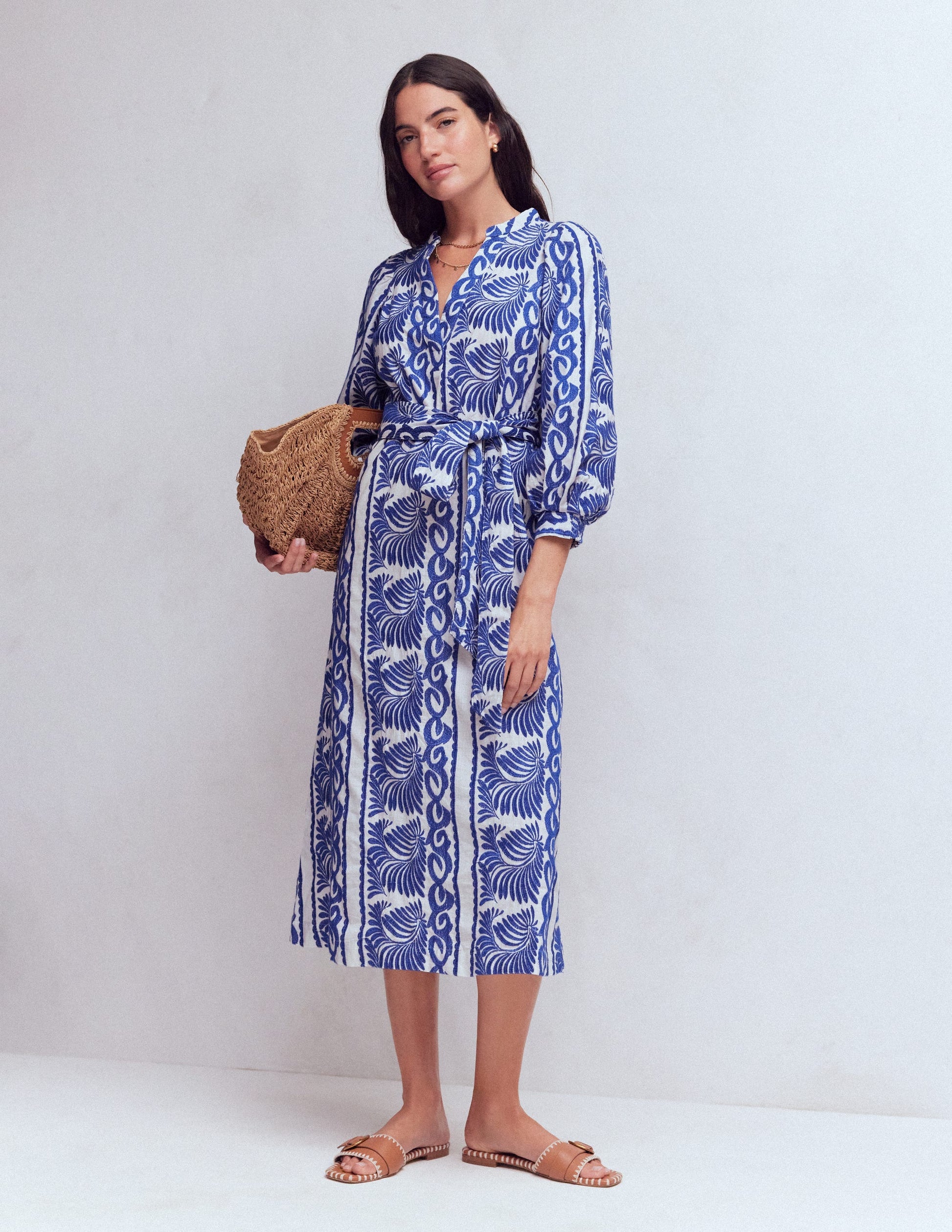 Octavia Cotton Dress-Blue Ivory Embroidery-6