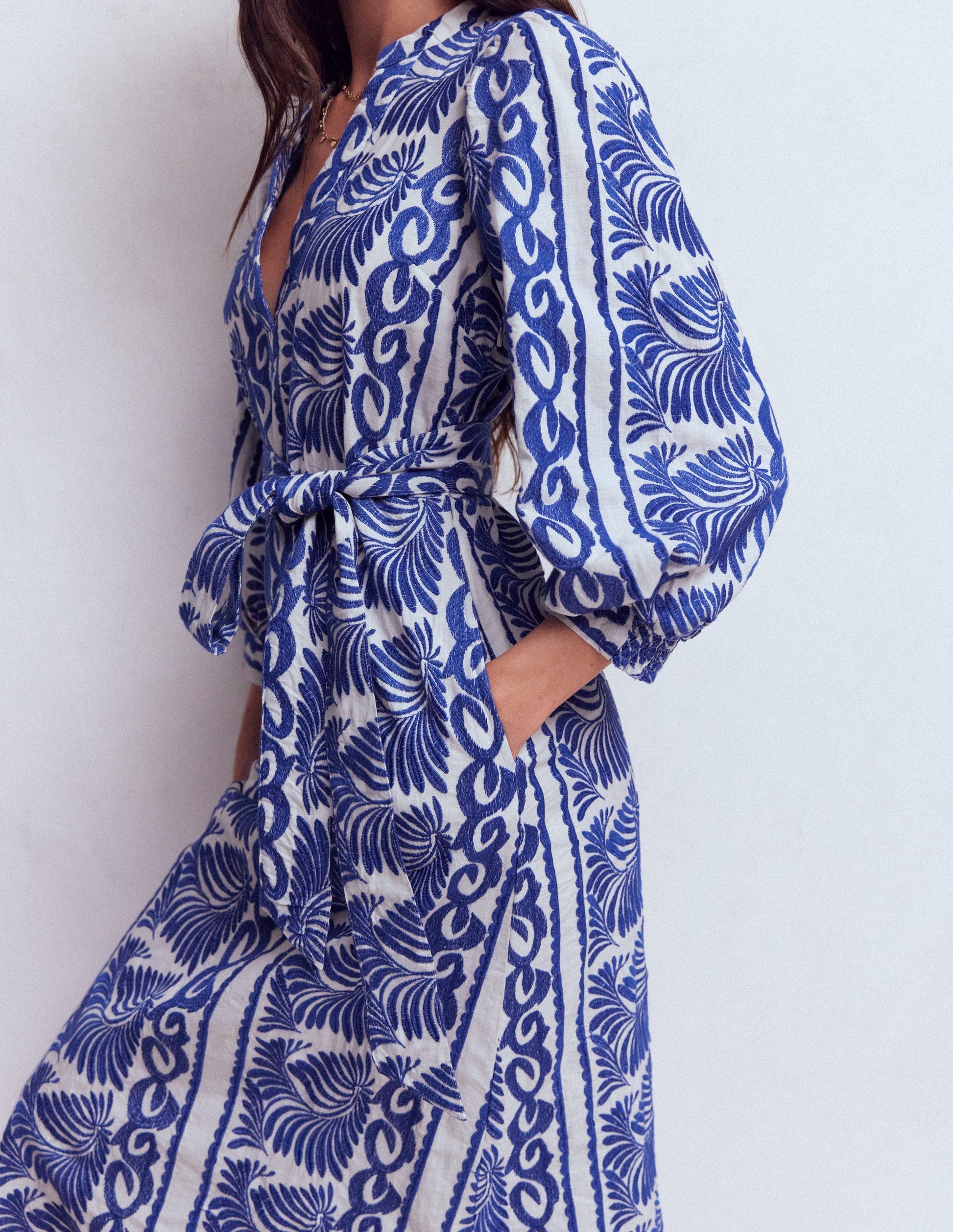 Octavia Cotton Dress-Blue Ivory Embroidery-7