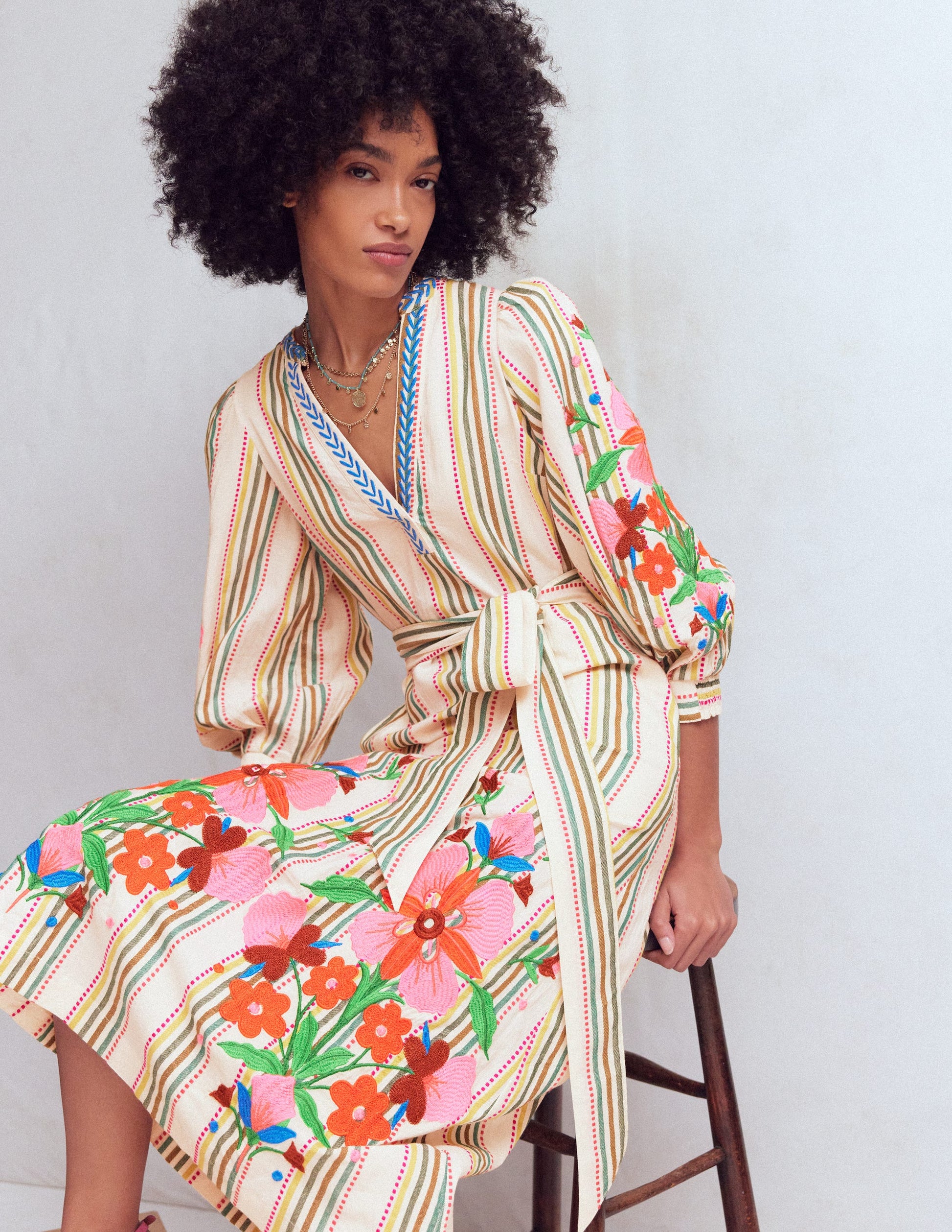 Octavia Cotton Dress-Multi Embroidery Stripe-3