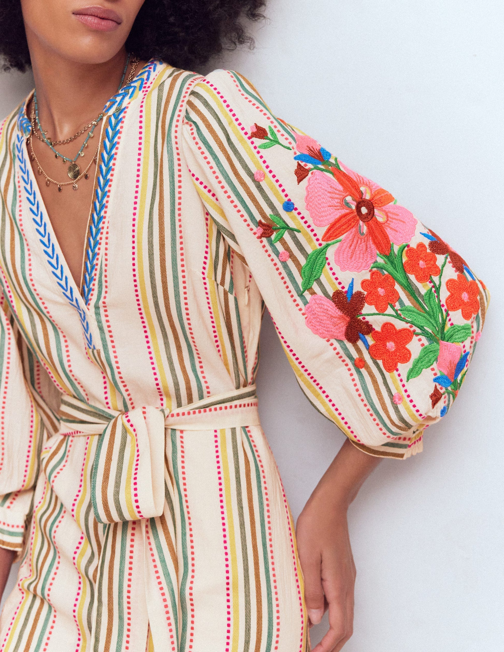 Octavia Cotton Dress-Multi Embroidery Stripe-4