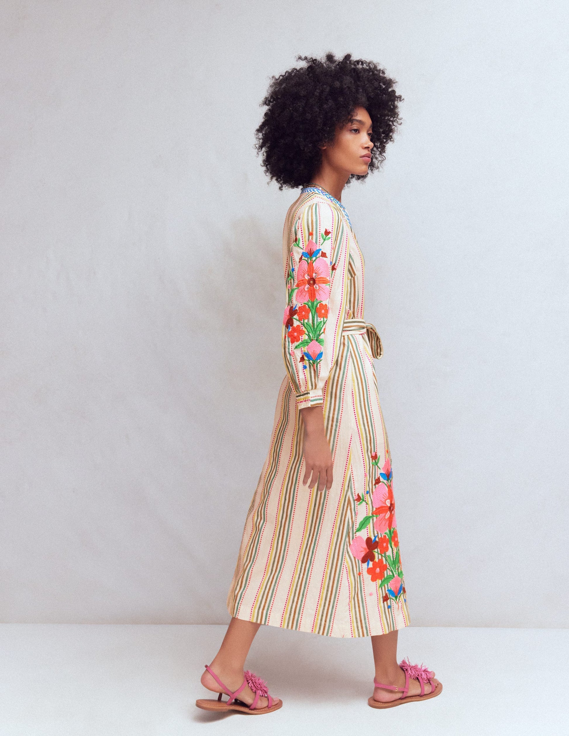 Octavia Cotton Dress-Multi Embroidery Stripe-5