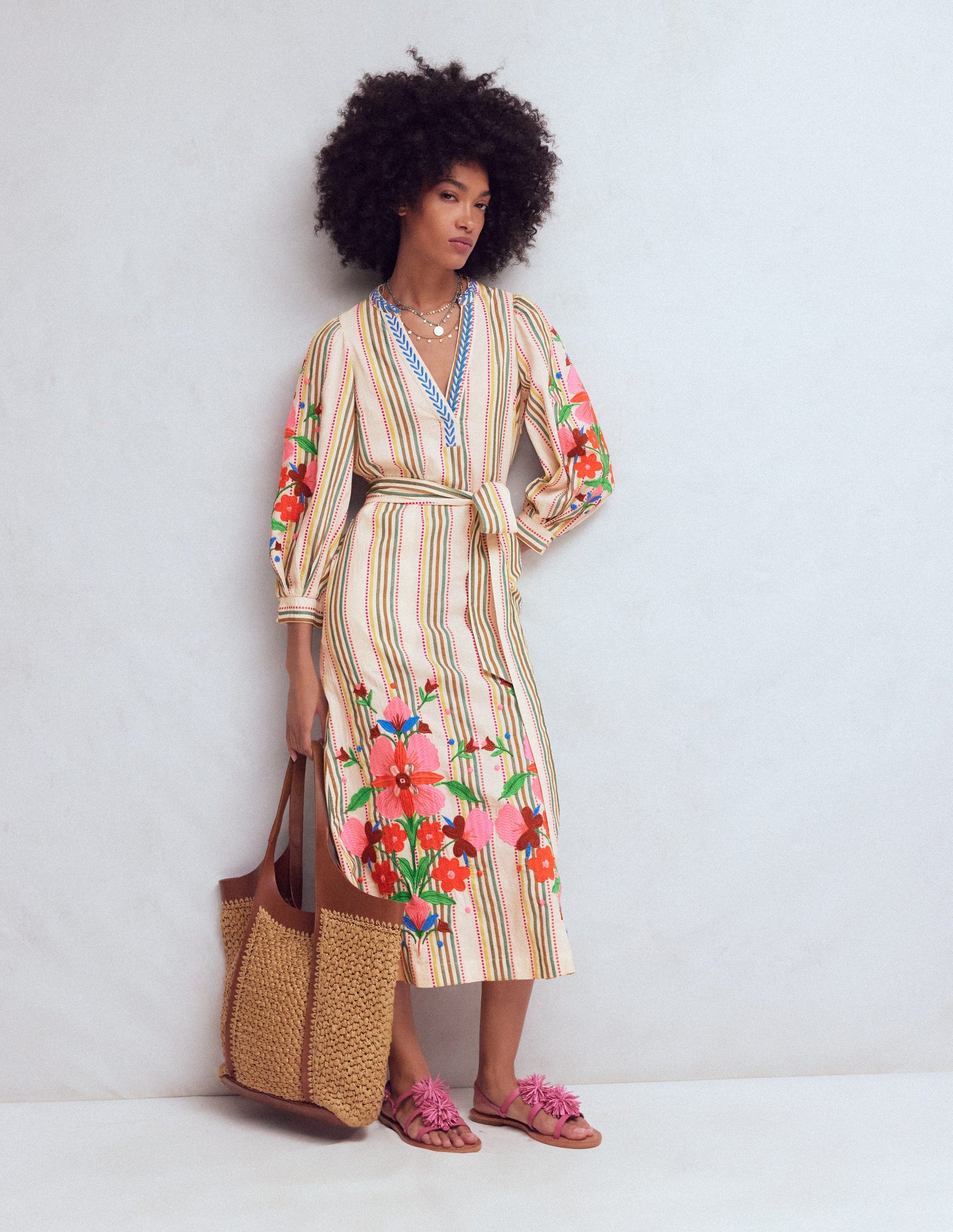 Octavia Cotton Dress-Multi Embroidery Stripe-7