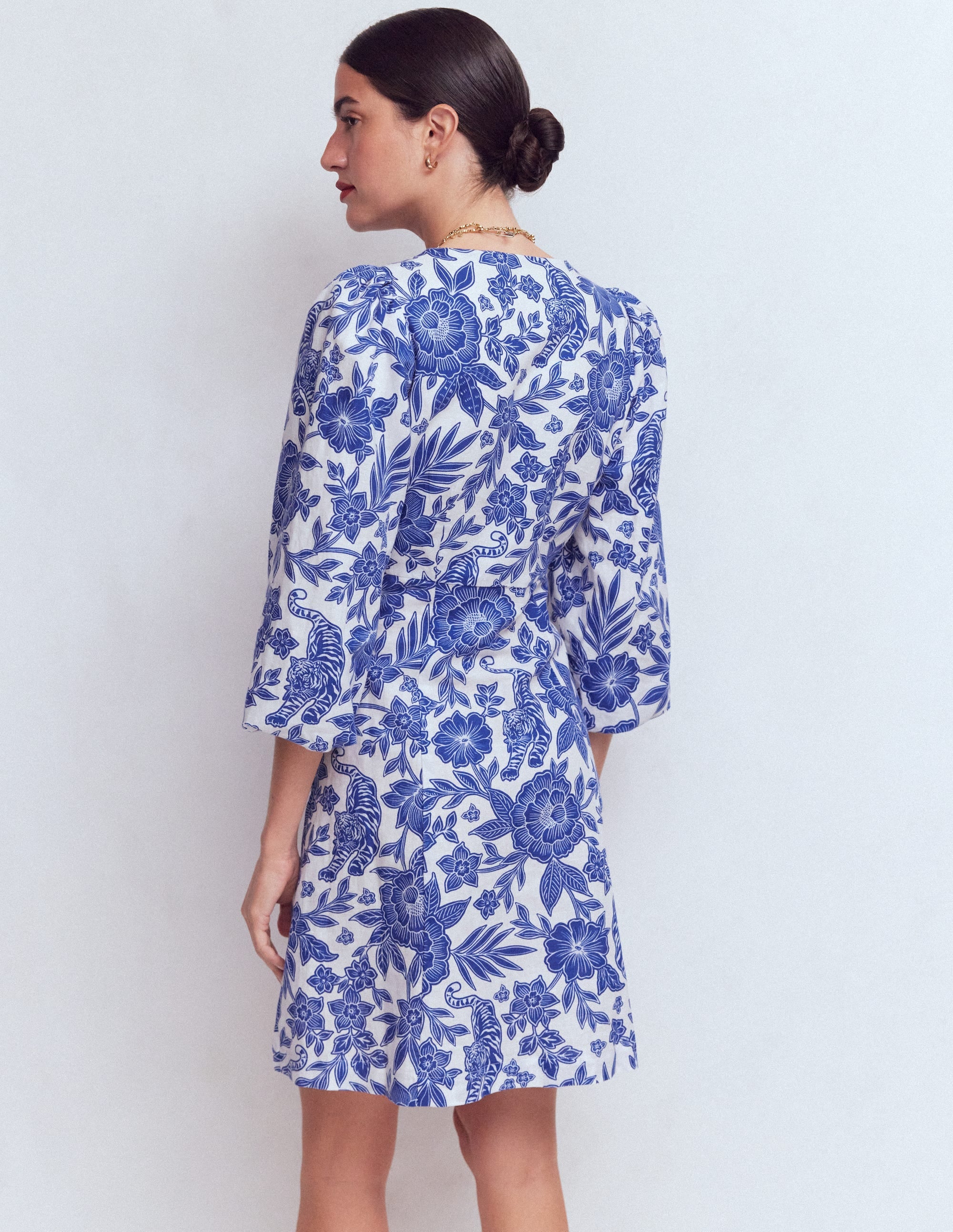 Marla Linen Blend Short Dress-Blue Tigers Paradise - Image 3