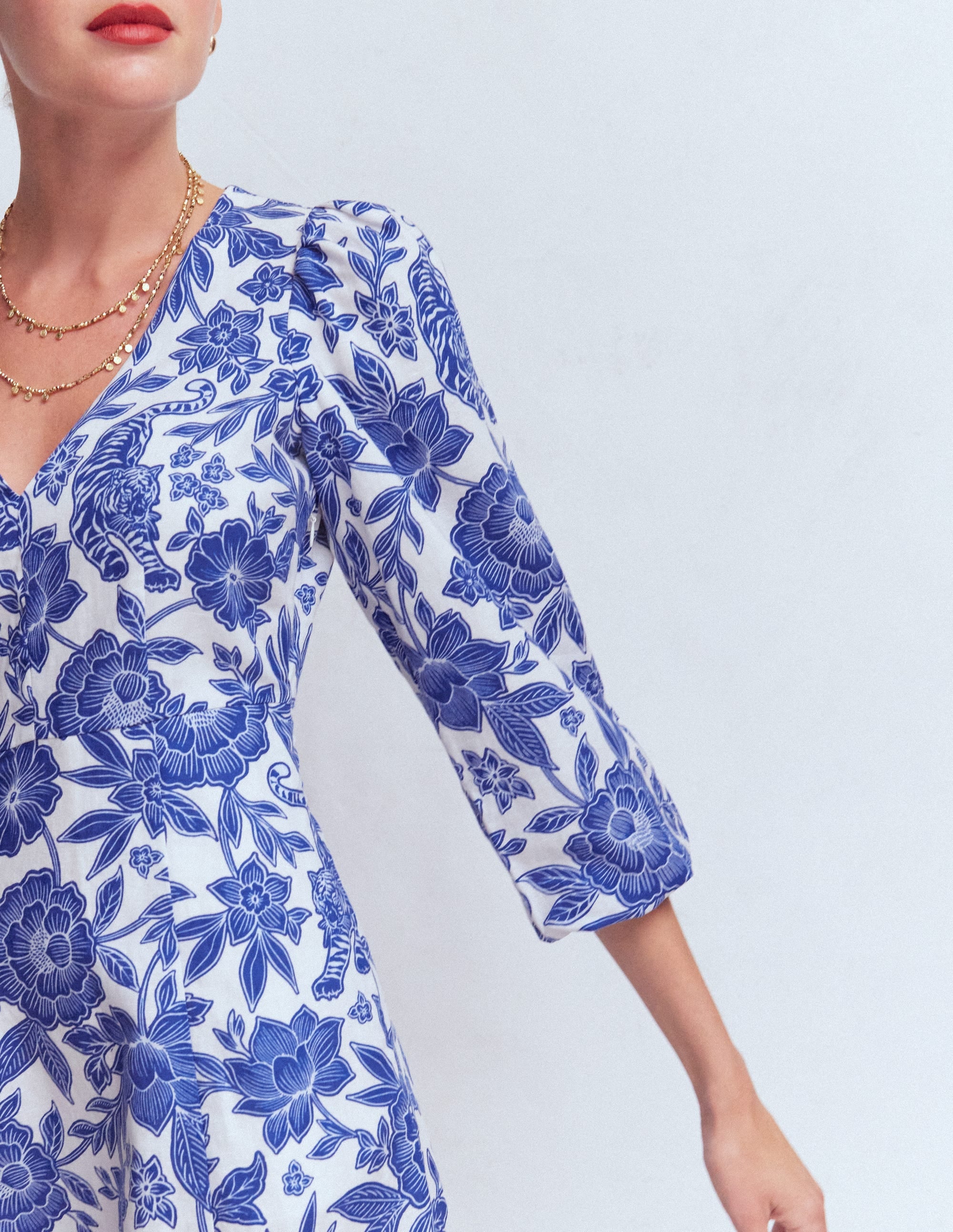 Marla Linen Blend Short Dress-Blue Tigers Paradise | Boden USA