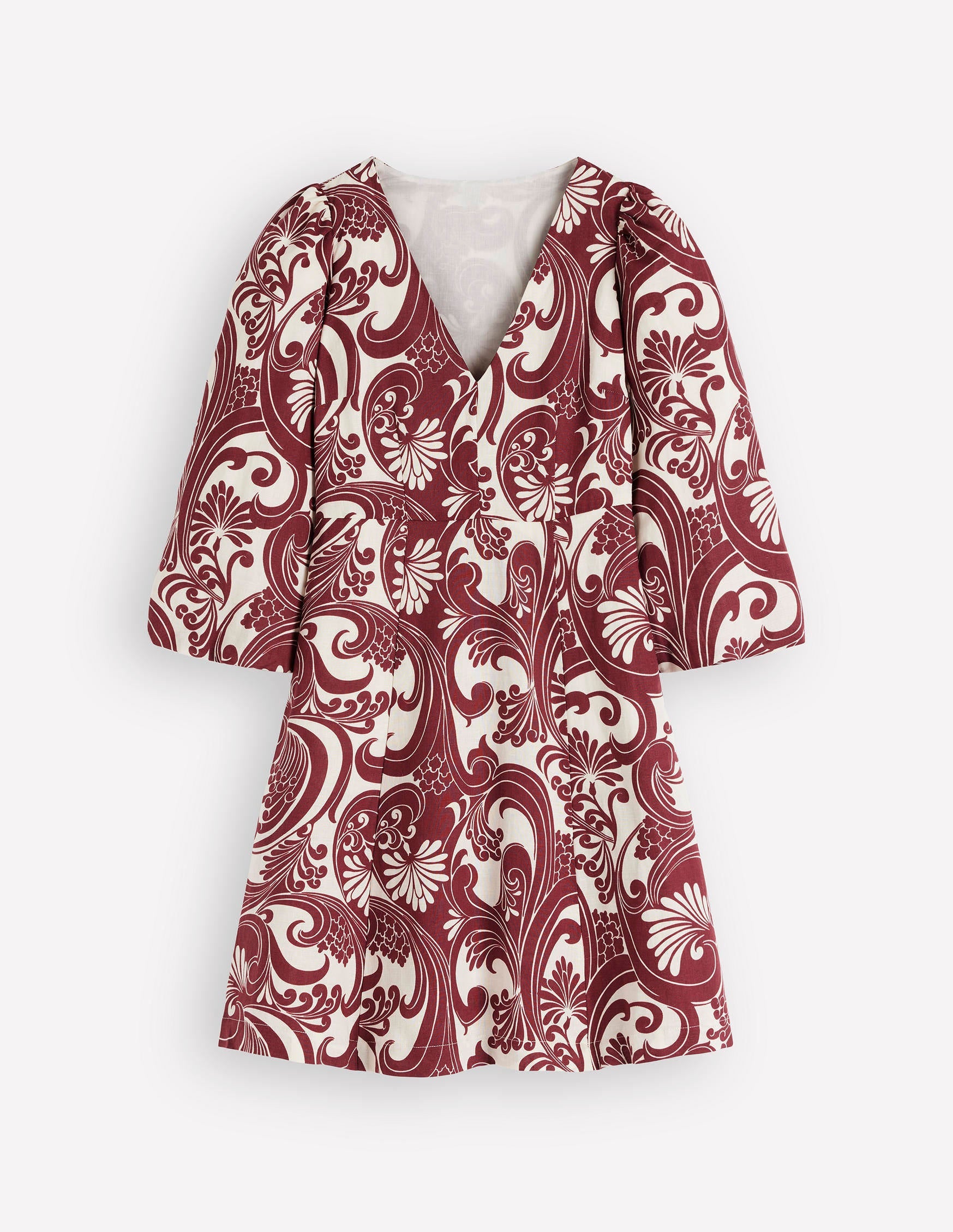 Marla Linen Blend Short Dress-Brown, Foliage Whirl-9