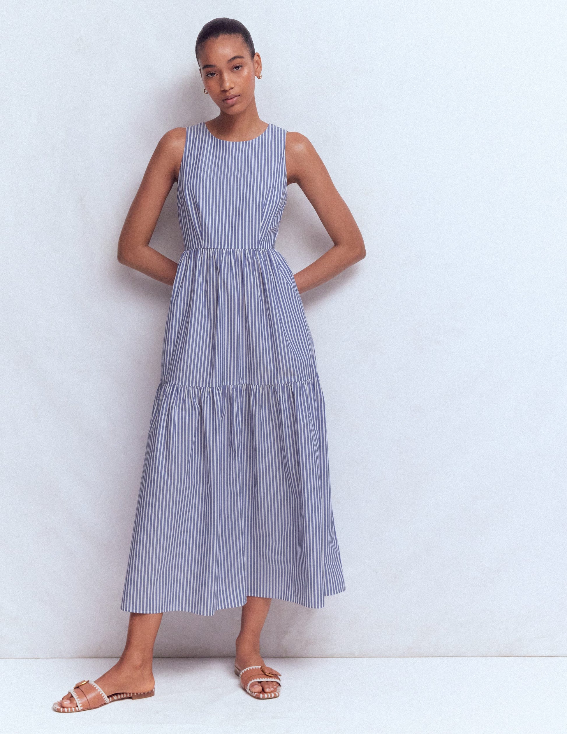 Sleeveless Poplin Dress-Surf the Web Stripe-4