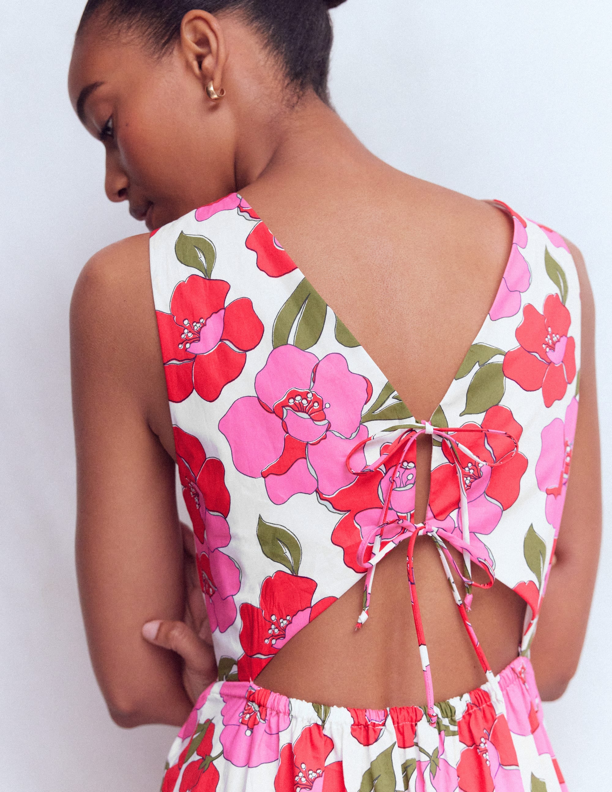 Sleeveless Poplin Dress-Red, Radiant Bloom - Image 4