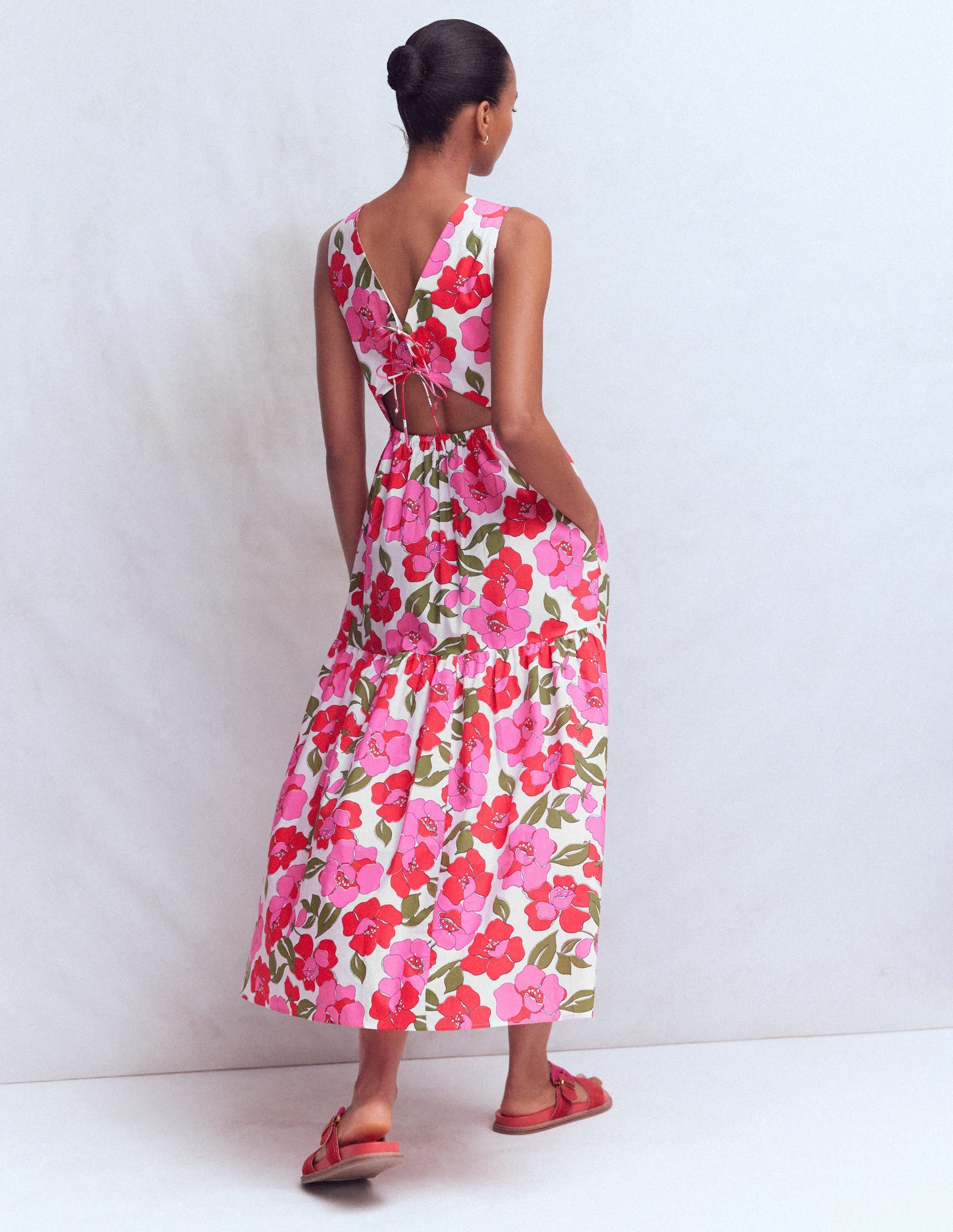 Sleeveless Poplin Dress-Red, Radiant Bloom - Image 5