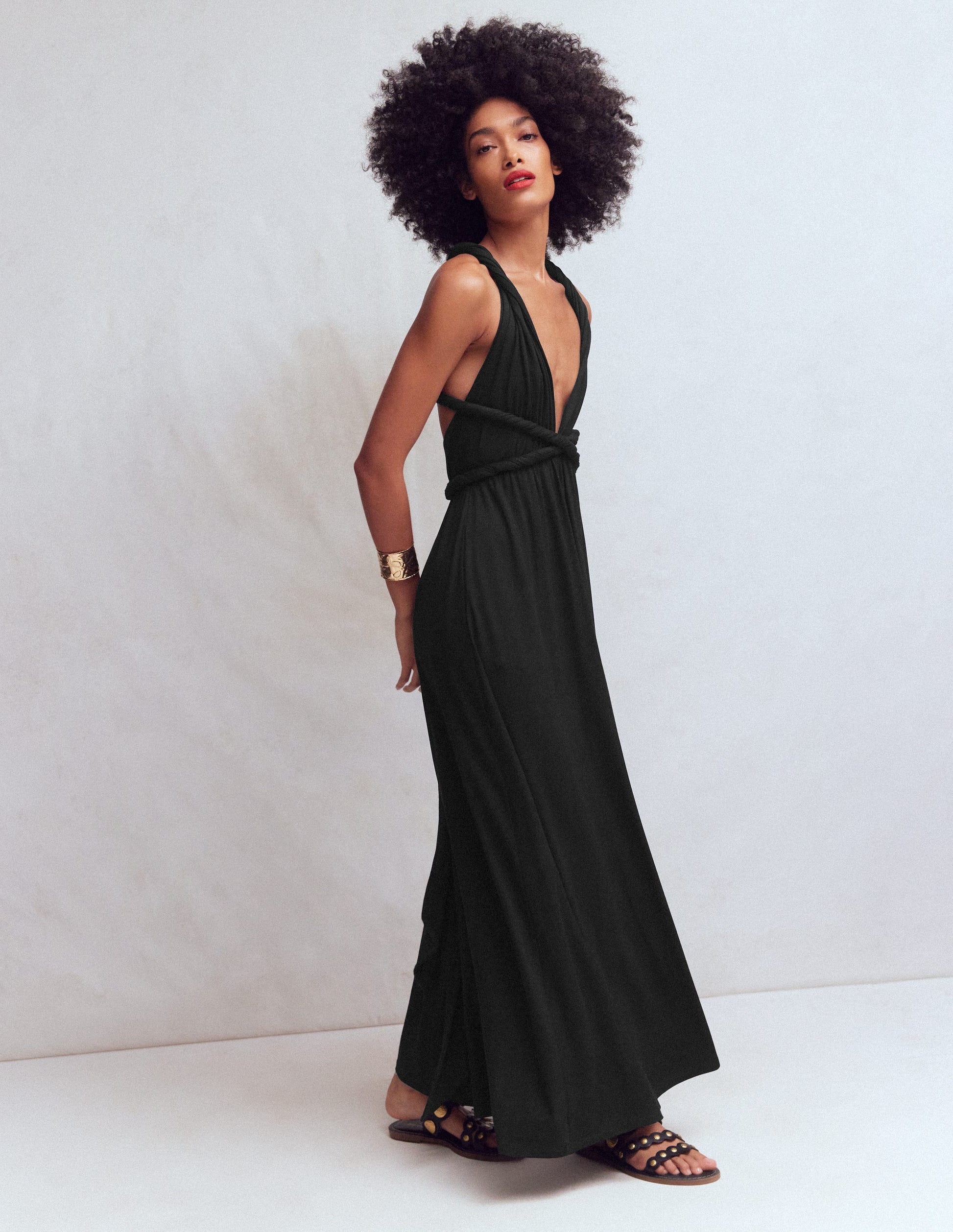 green emerald velvet dress La Femme Women's Long Sleeve Jersey Plus Dress with Slit - Black