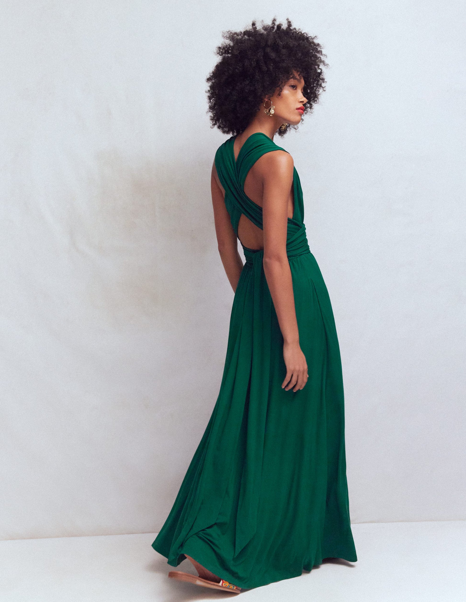 green emerald velvet dress Emerald Green Ruffle Shoulder V-Neck Chiffon Gown
