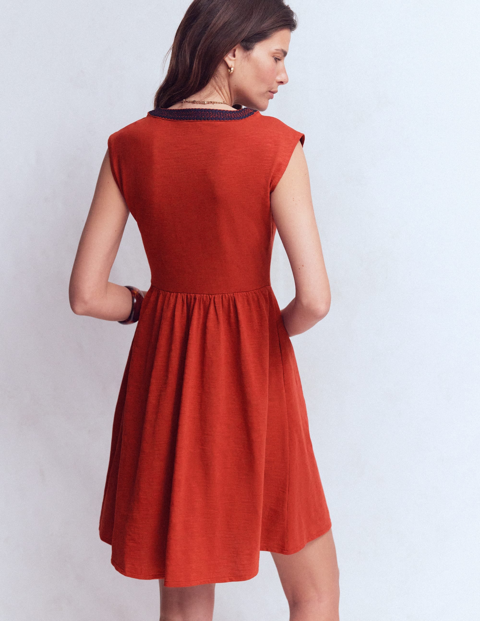 May Embroidered Short Dress - Burnt Orange