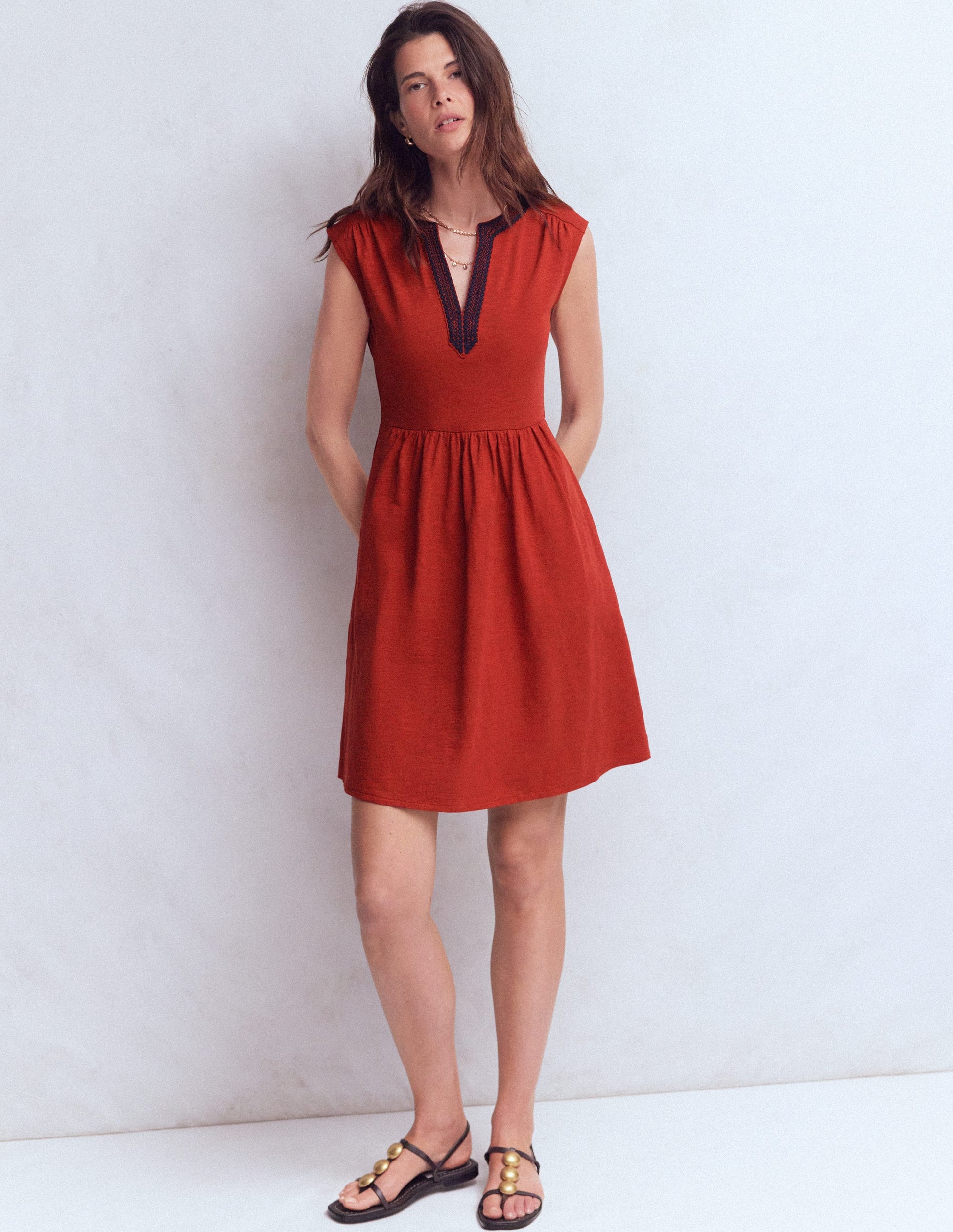 burnt orange mini dress Boden Women's May Jersey Short Dress in Brown