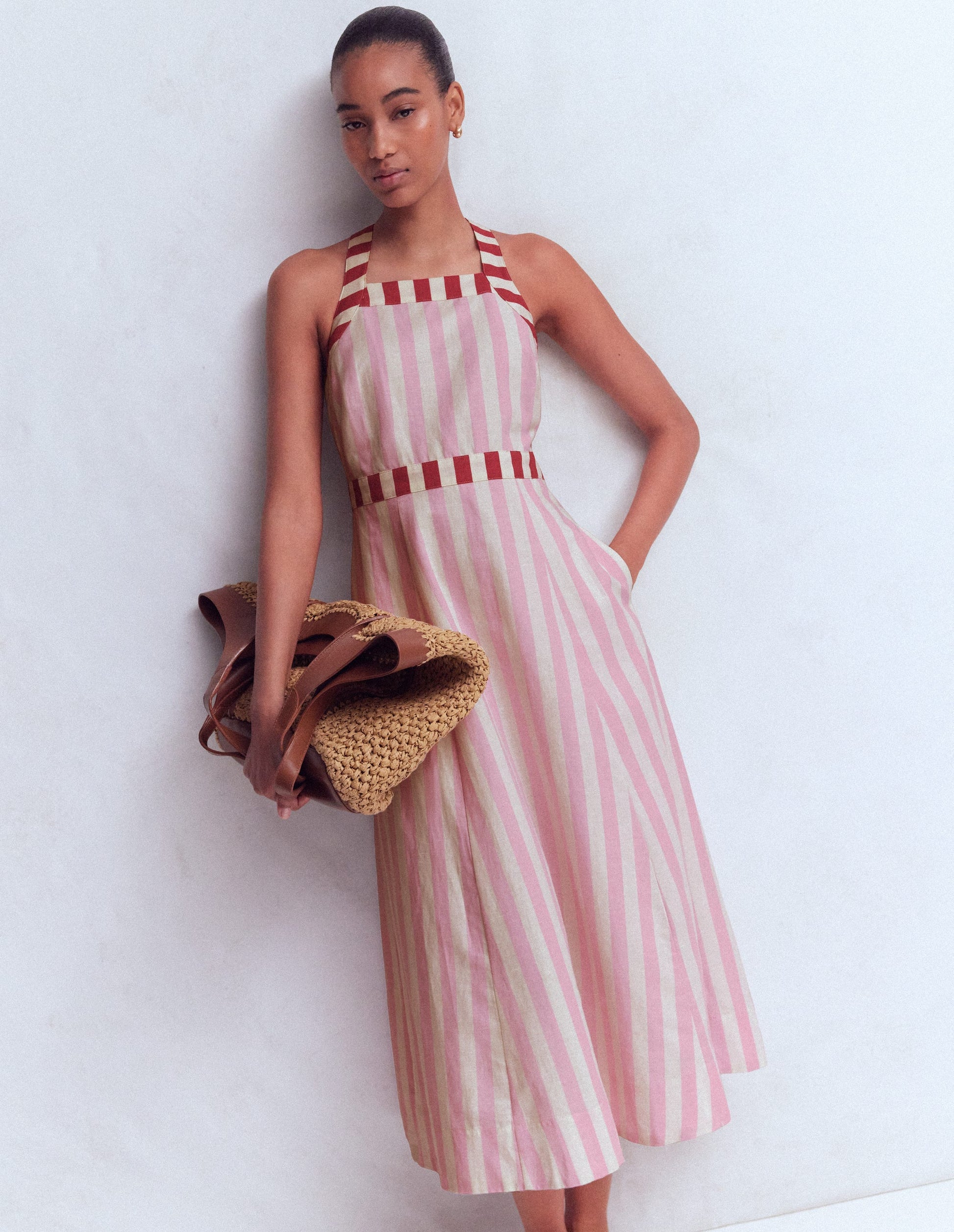 Cross-back Linen Blend Dress-Orchid Pink Stripe | Boden USA