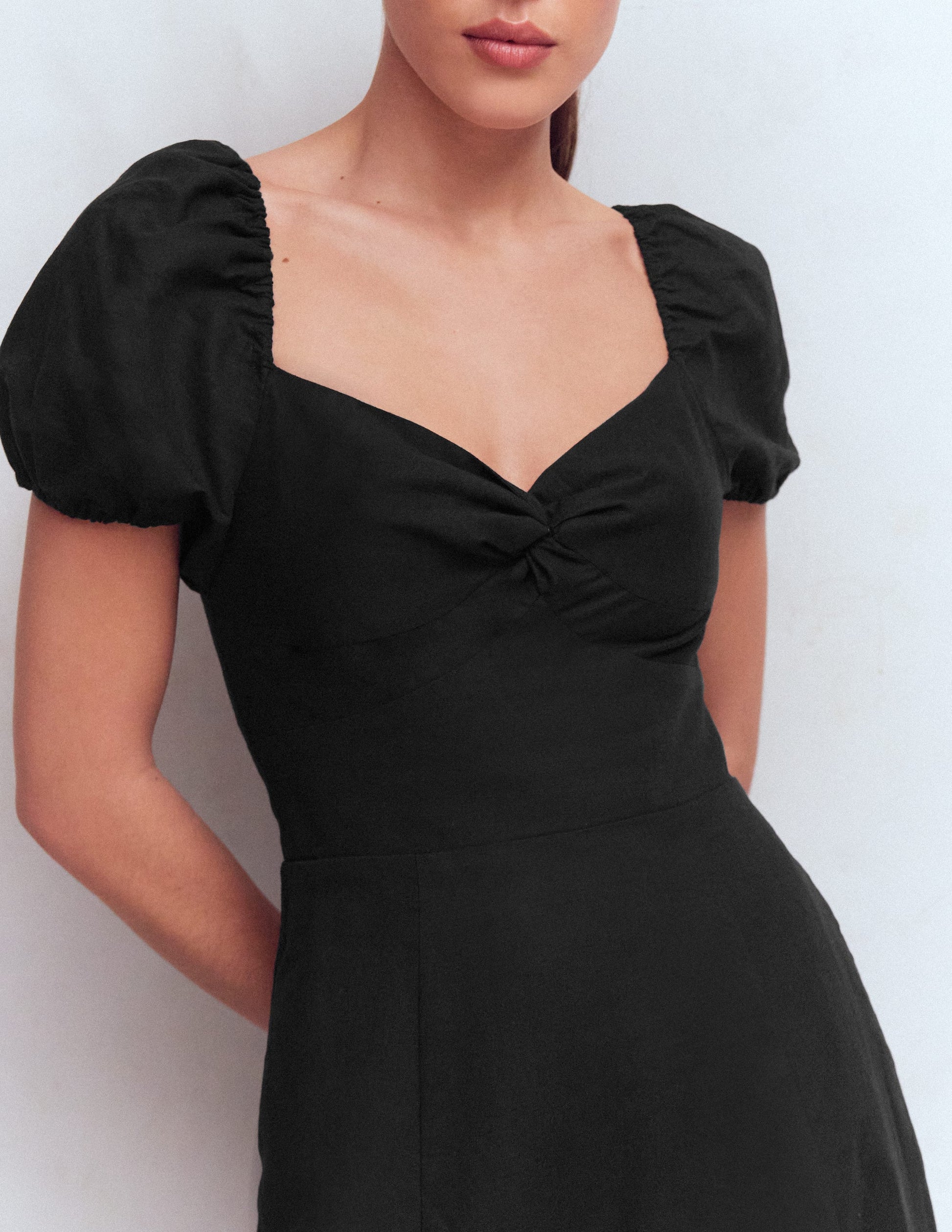 Boden Women's Twist Front Linen Blend Dress in Black | Size 4 Boden Women's Twist Front Linen Blend Dress in Black | Size 4