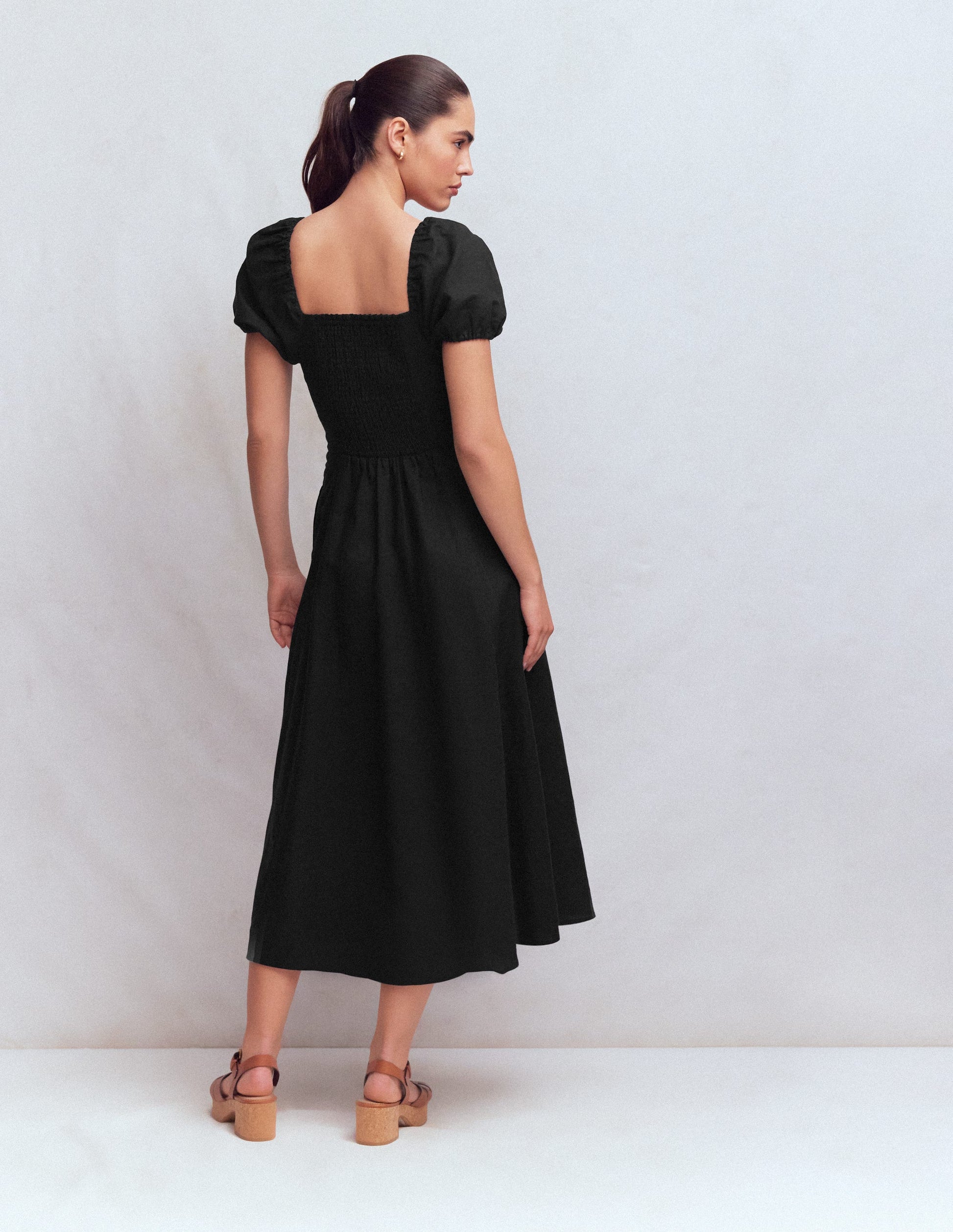 Boden Women's Twist Front Linen Blend Dress in Black | Size 4 Boden Women's Twist Front Linen Blend Dress in Black | Size 4