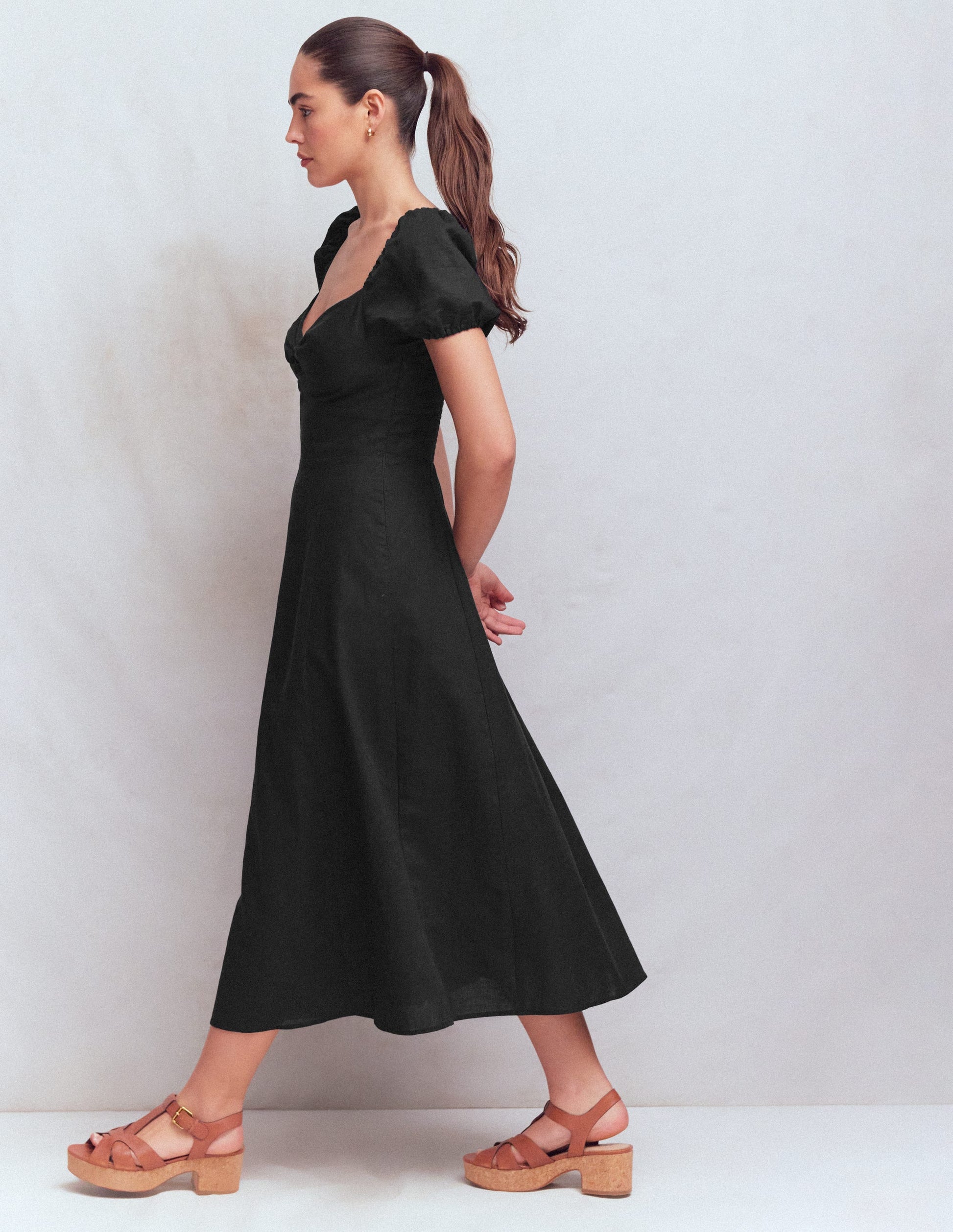 Boden Women's Twist Front Linen Blend Dress in Black | Size 4 Boden Women's Twist Front Linen Blend Dress in Black | Size 4