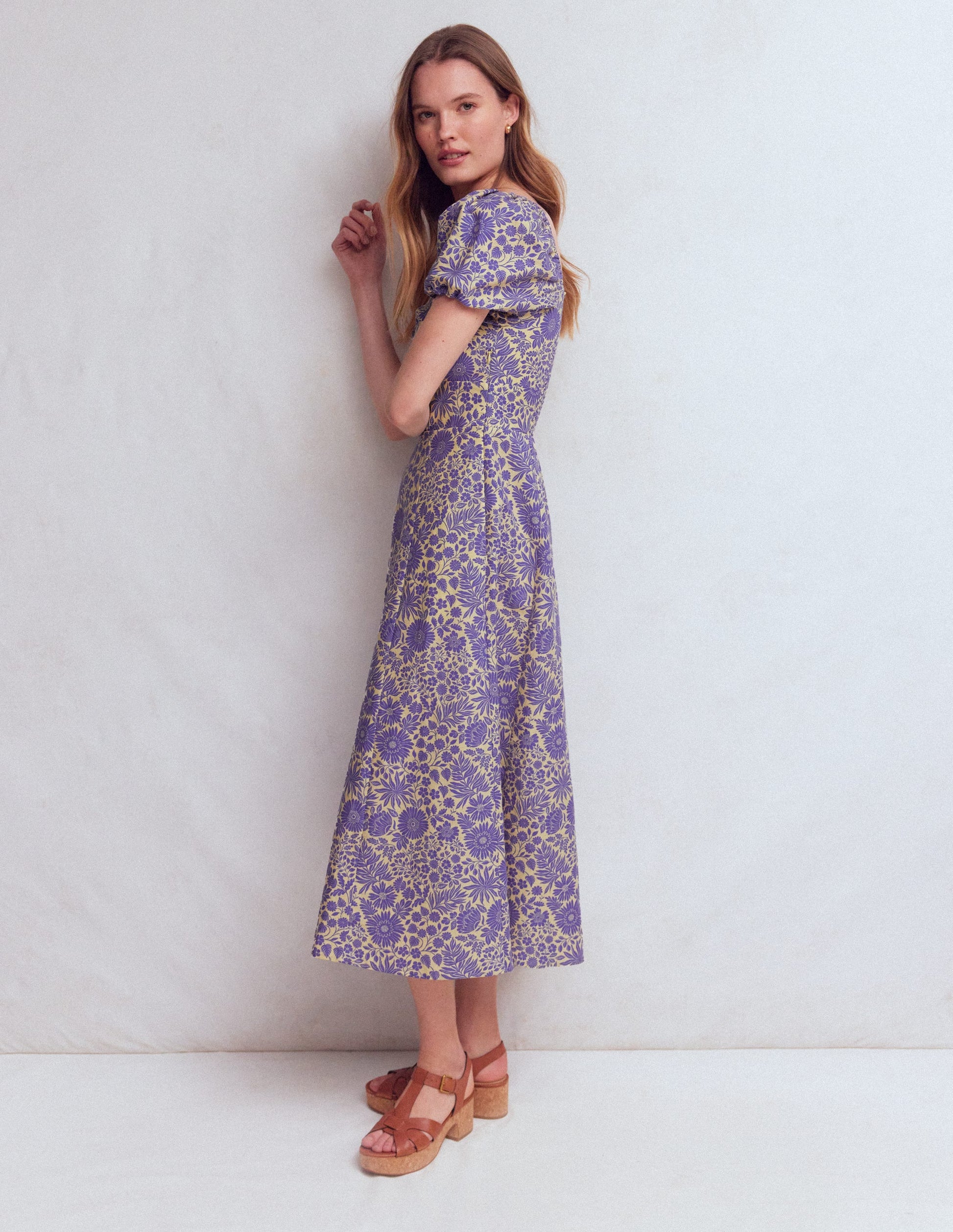 Twist Front Linen Blend Dress-Han Purple, Flowered Bloom-6