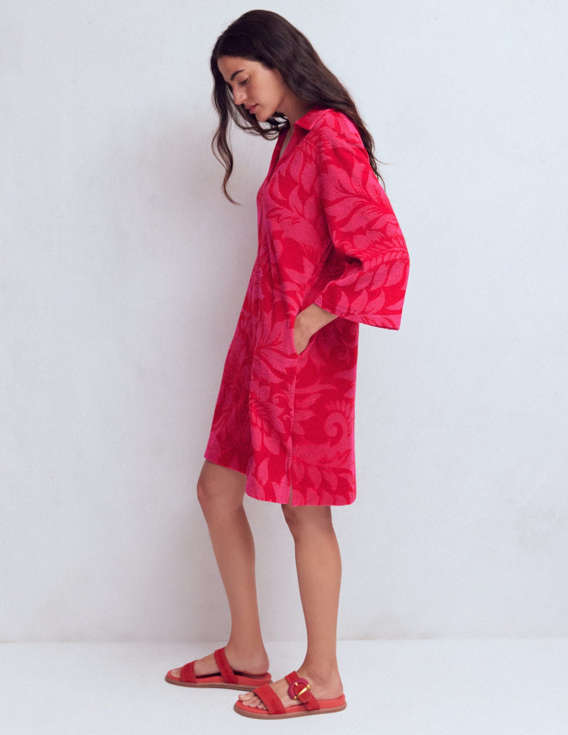 mini boden towelling beach dress Boden Women's Short Collared Towelling Dress in Red