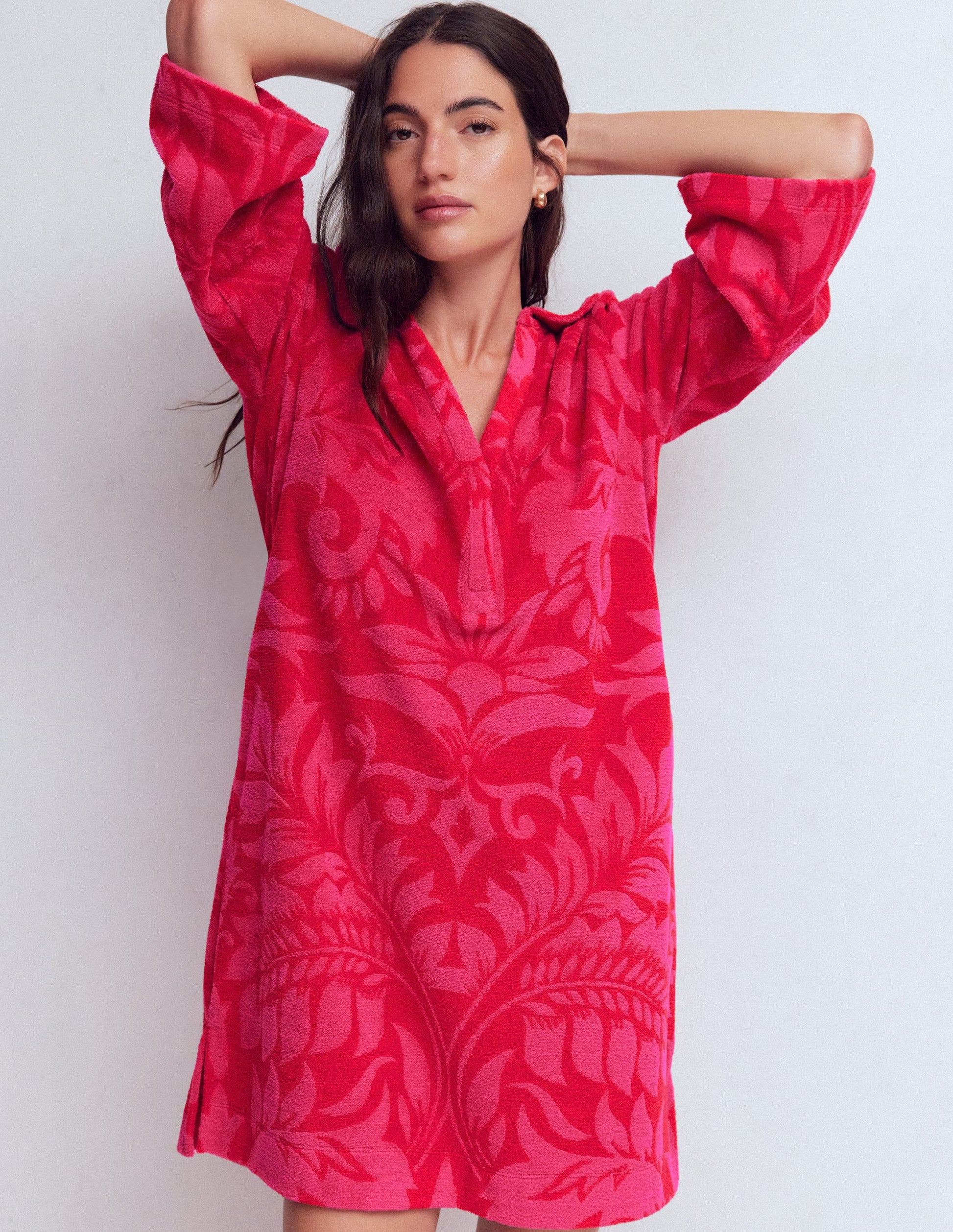 Boden Women's Short Collared Towelling Dress in Red | Size 0