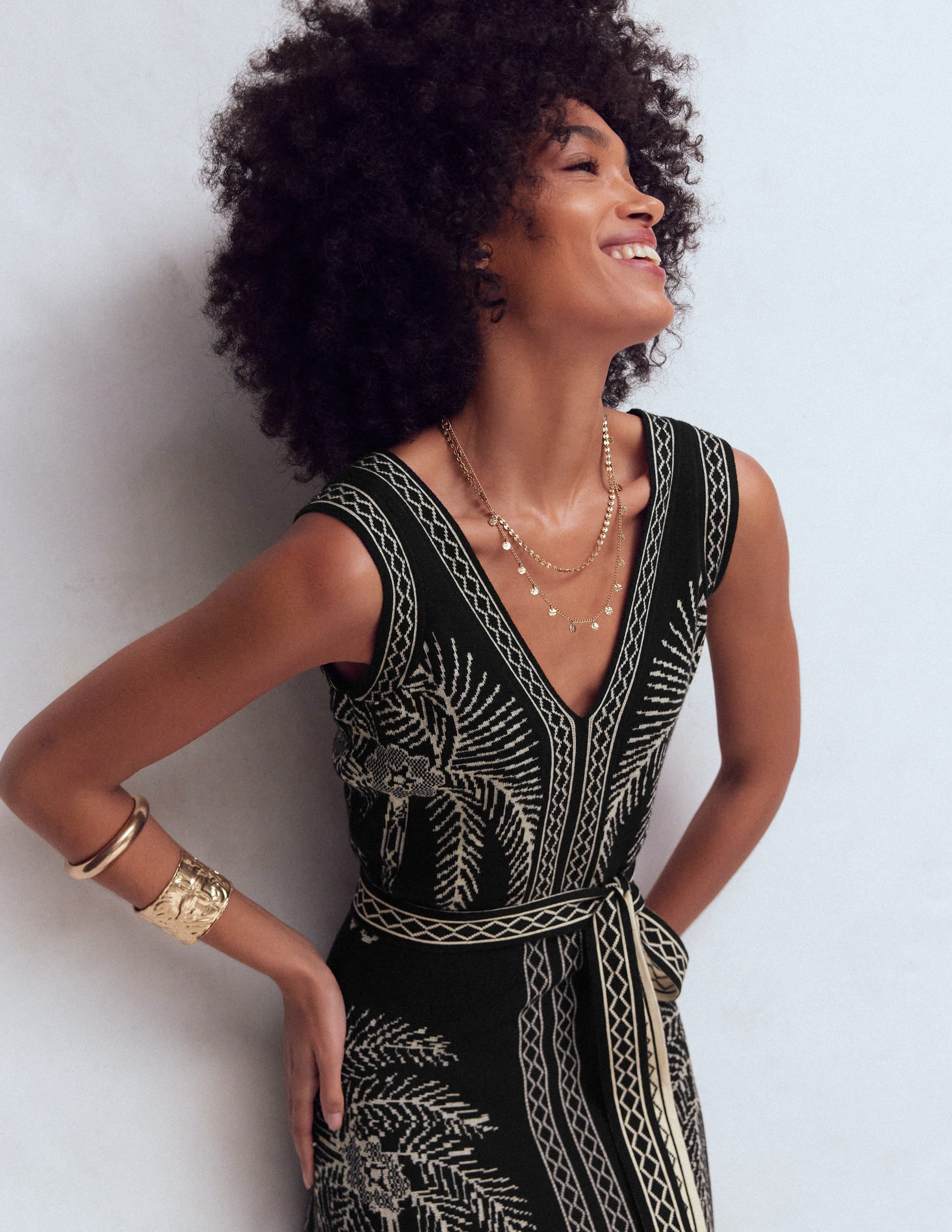 V Neck Jacquard Dress-Palm Jacquard | Boden USA