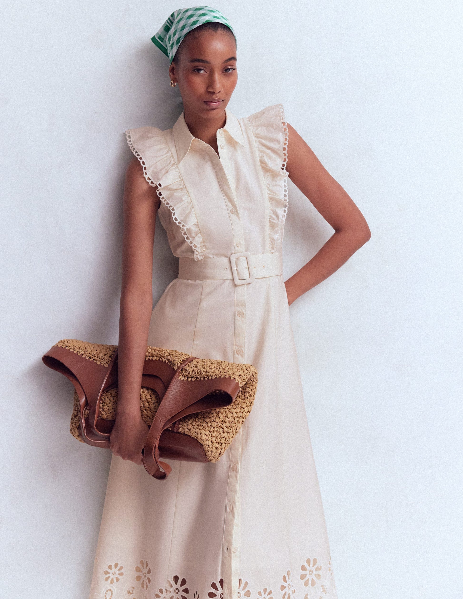 ruffle t shirt dress Ruffle Bodice Shirt Dress-White Broderie Trim