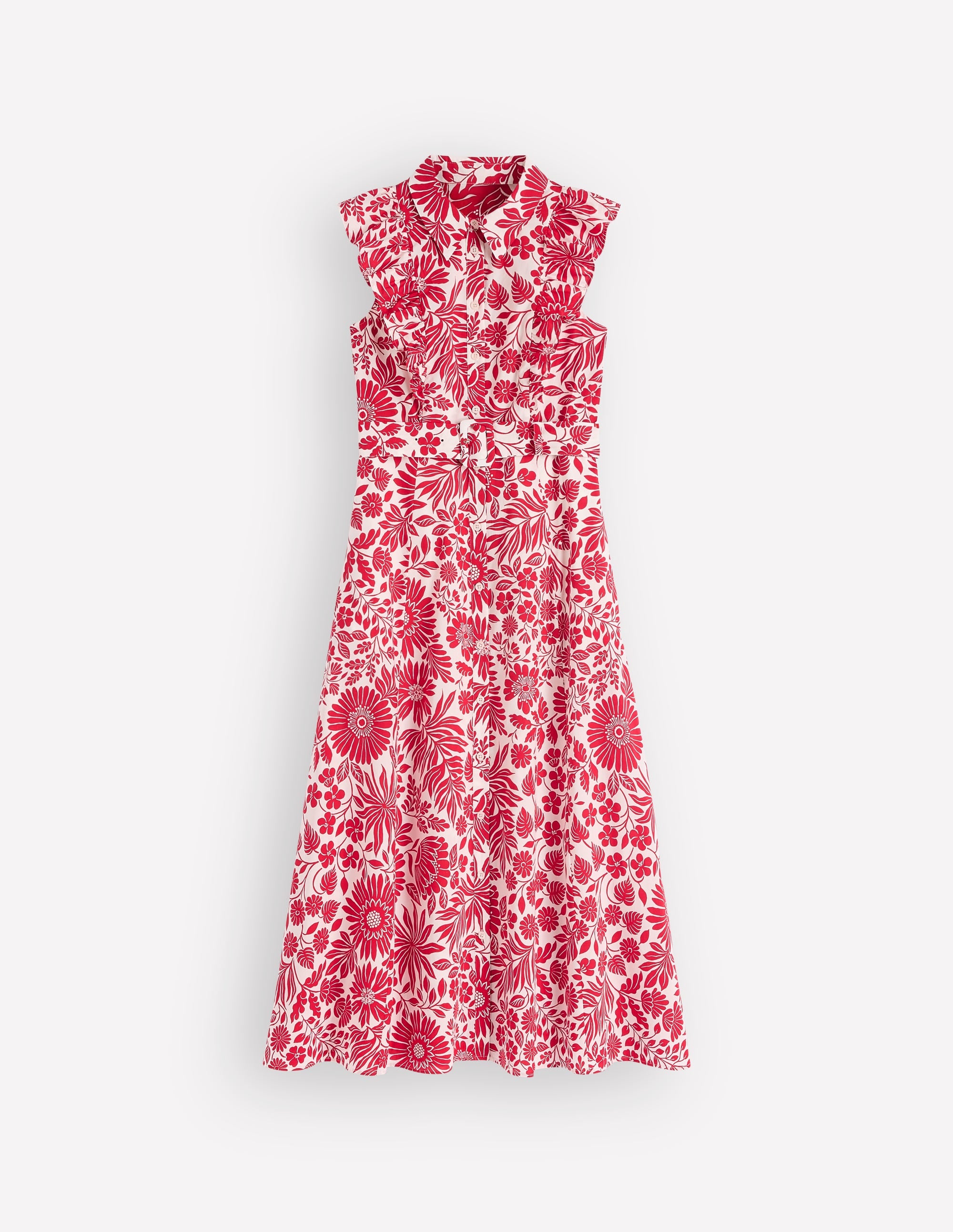 Ruffle Bodice Shirt Dress-Merida Red, Flowerbed Bloom - Image 6