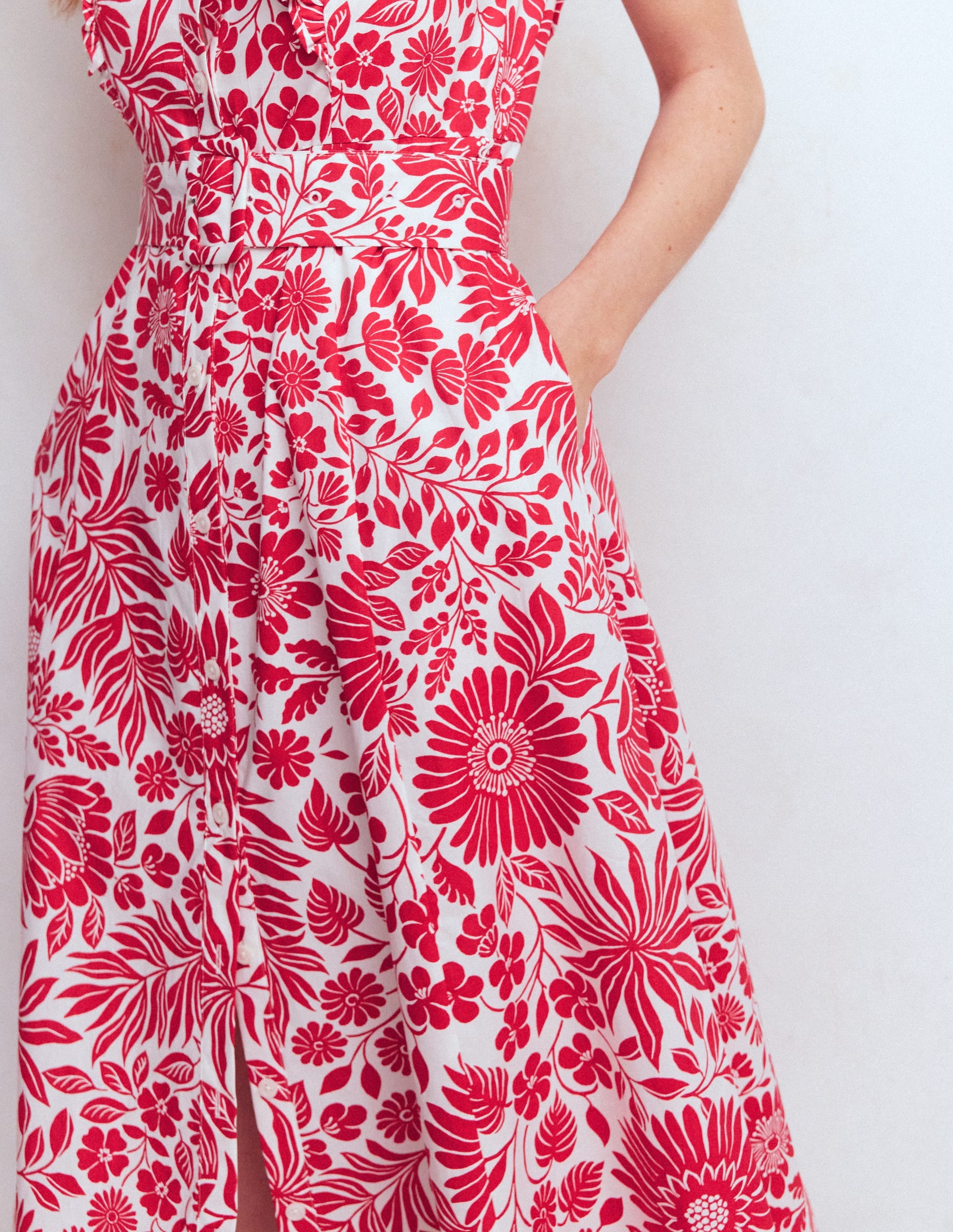 Ruffle Bodice Shirt Dress-Merida Red, Flowerbed Bloom - Image 2