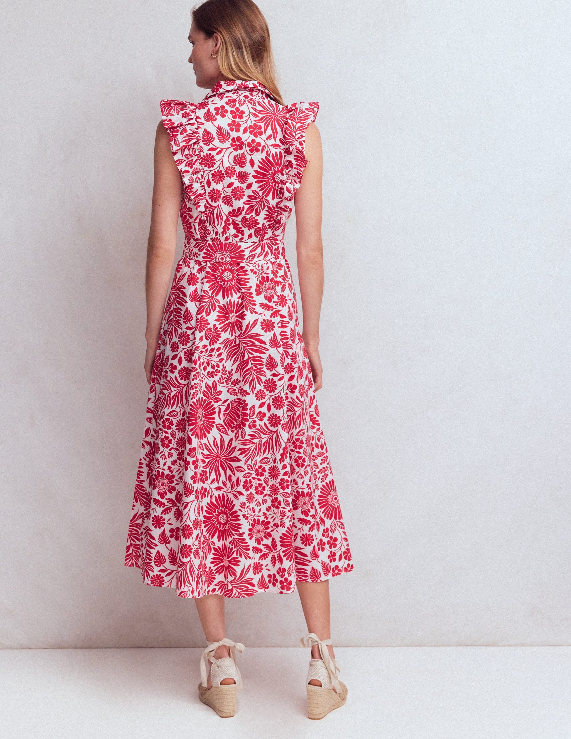 fleur fitted dress boden Ruffle Bodice Shirt Dress-Merida Red, Flowerbed Bloom