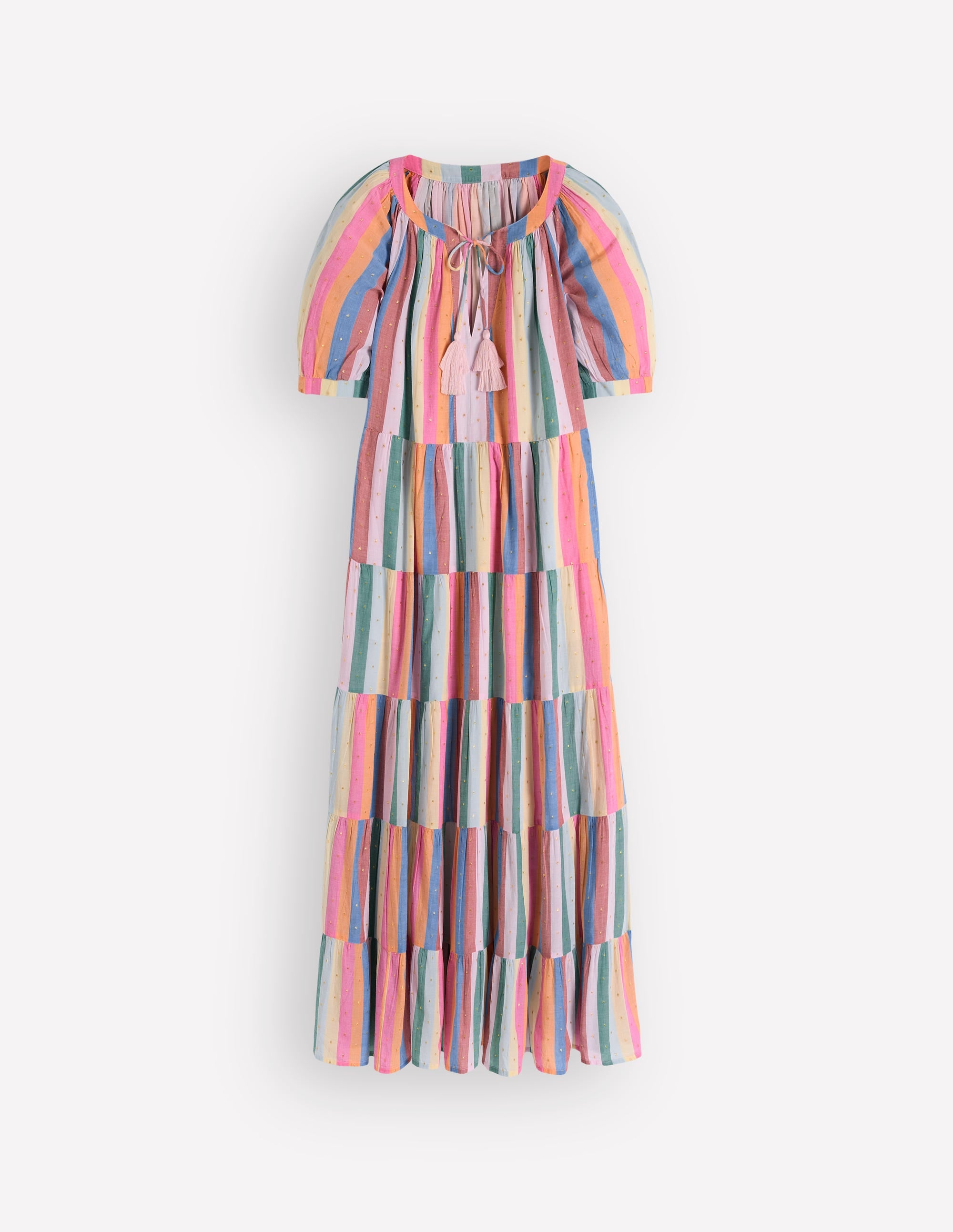 Multi Tiered Maxi Dress-Multi Clipped Stripe