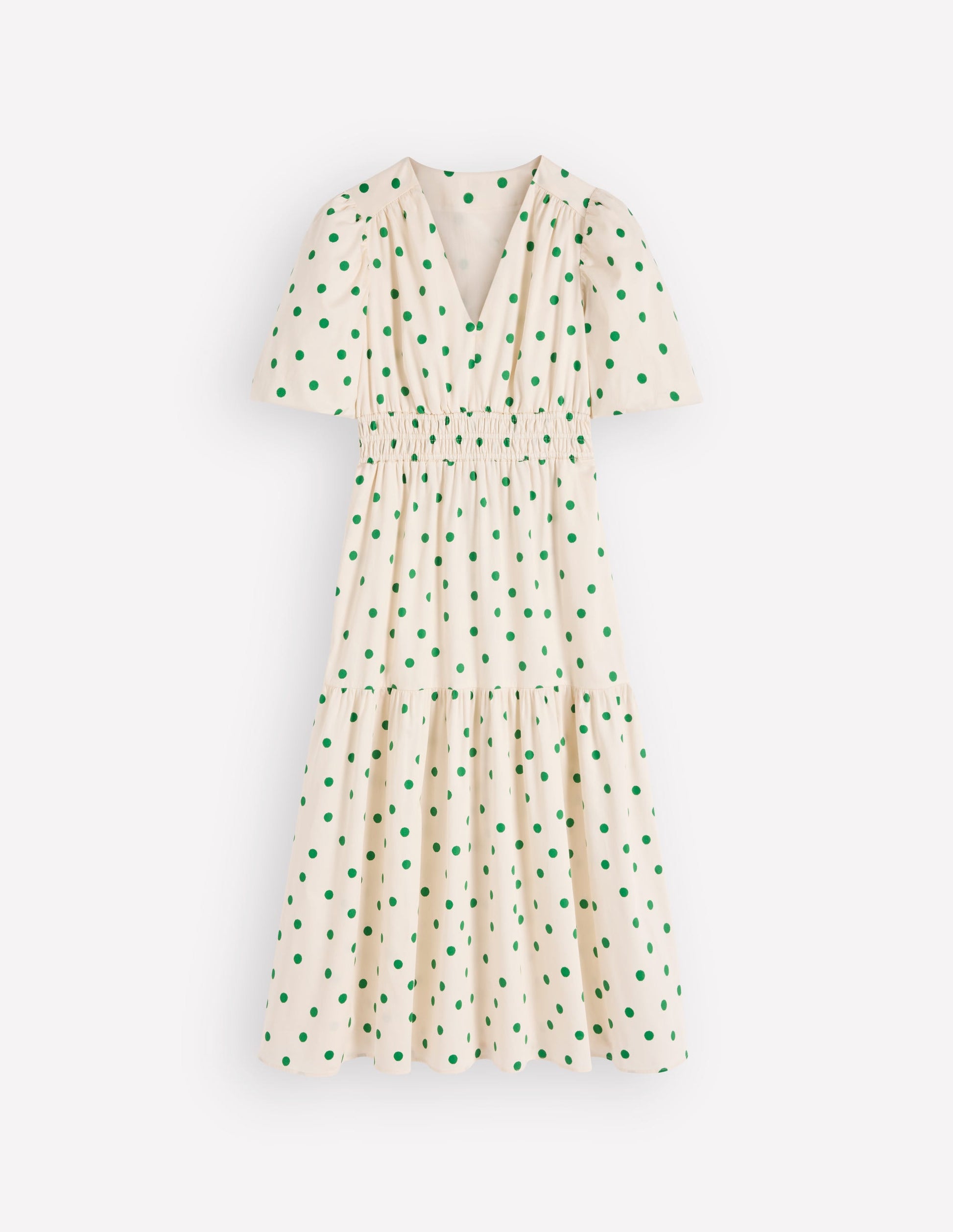 la femme green prom dress Irene Puff Sleeve Cotton Dress-Ivory Green Spot
