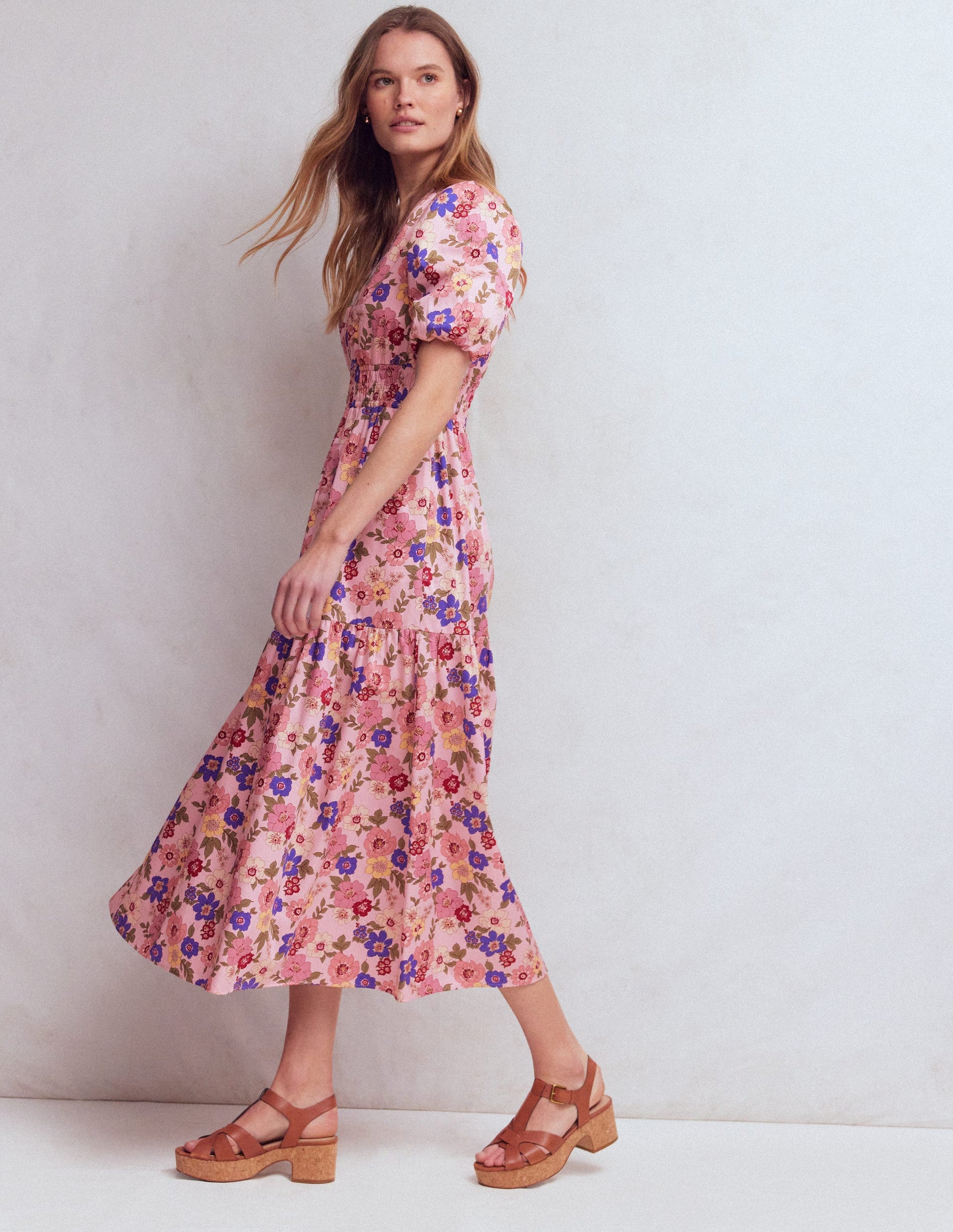 Boden Women's Irene Puff Sleeve Cotton Dress in Pink | Size 12 Boden Women's Irene Puff Sleeve Cotton Dress in Pink | Size 12