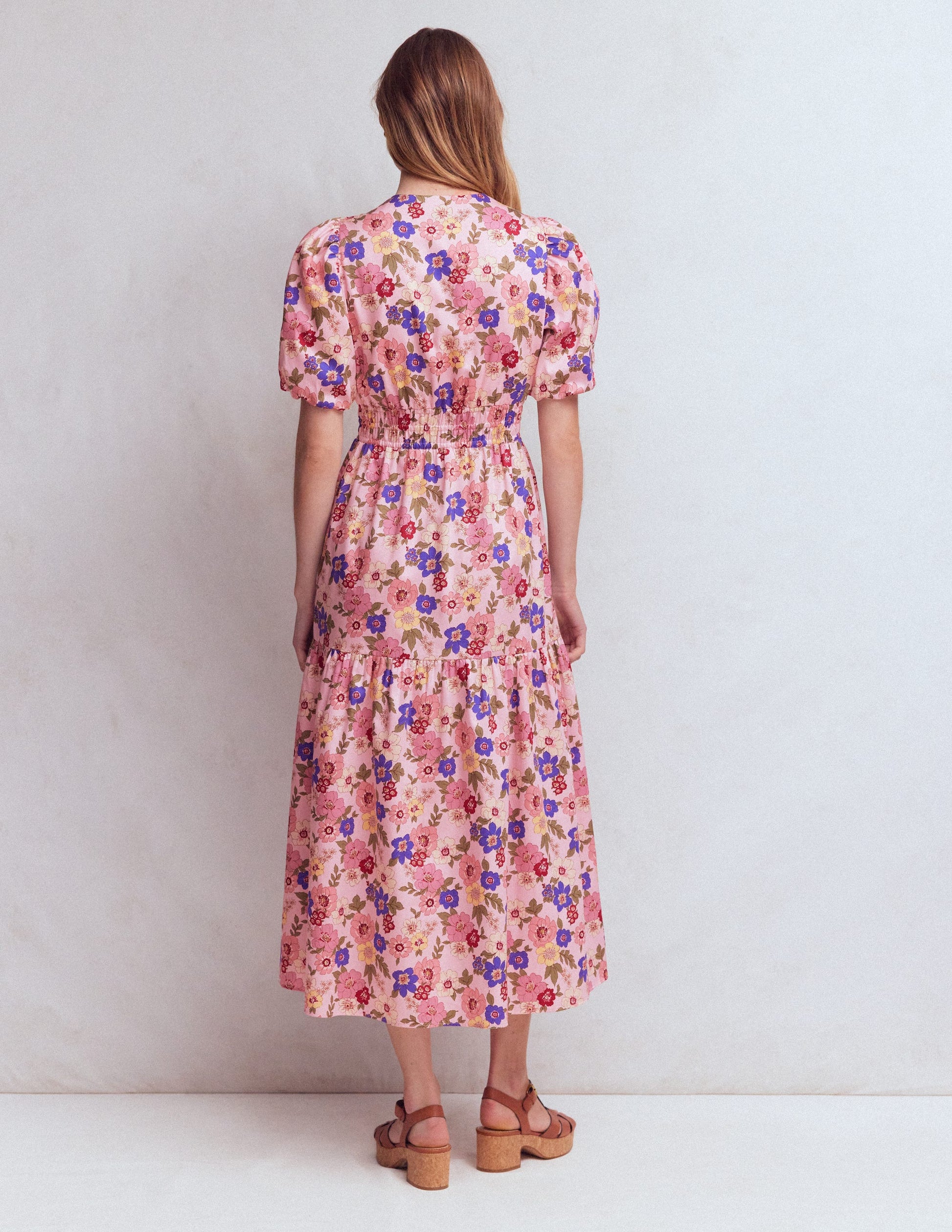 Irene Puff Sleeve Cotton Dress-Pink, Blossomy Garden-3