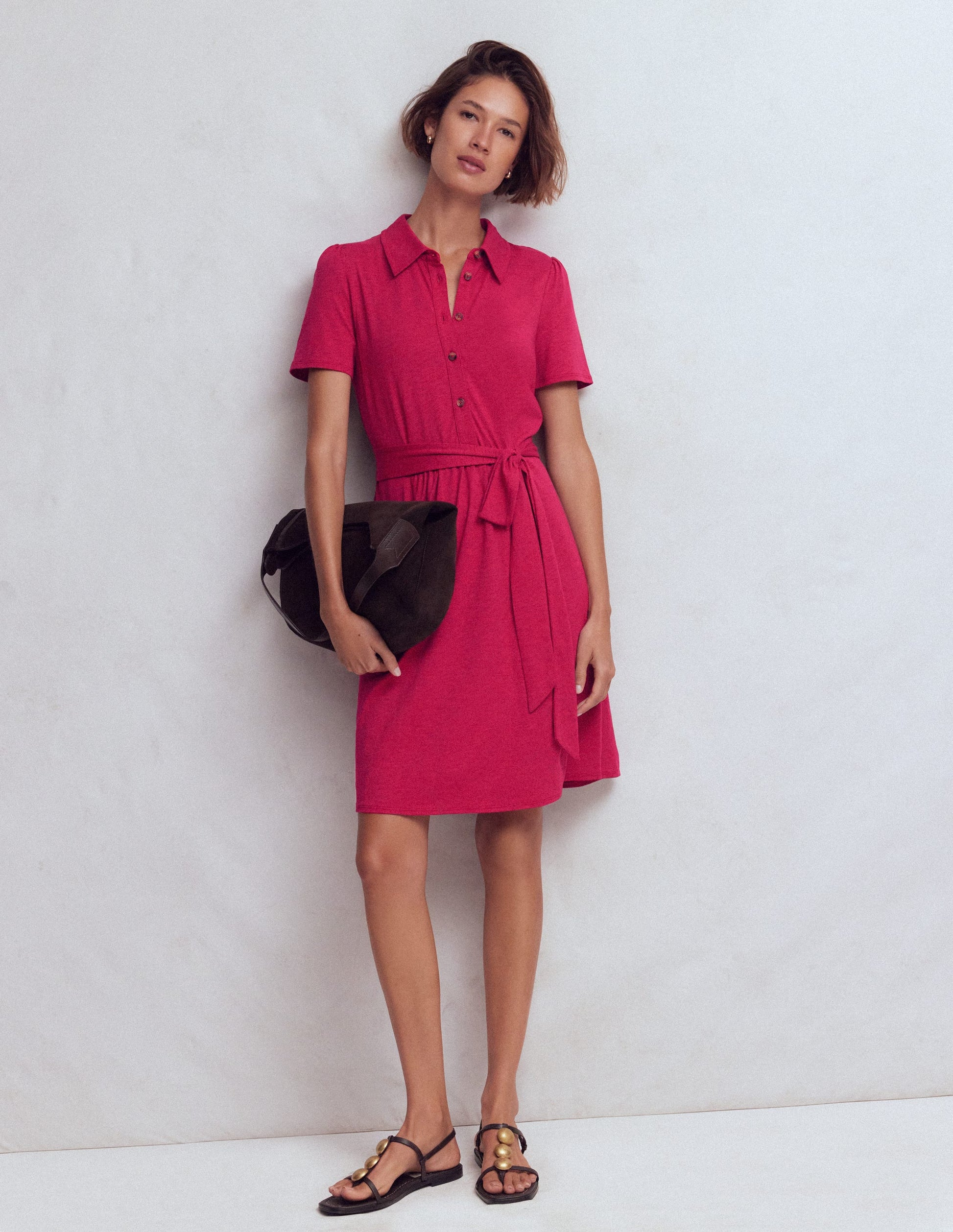 Patti Short Jersey Shirt Dress-Sweet Cherry-4