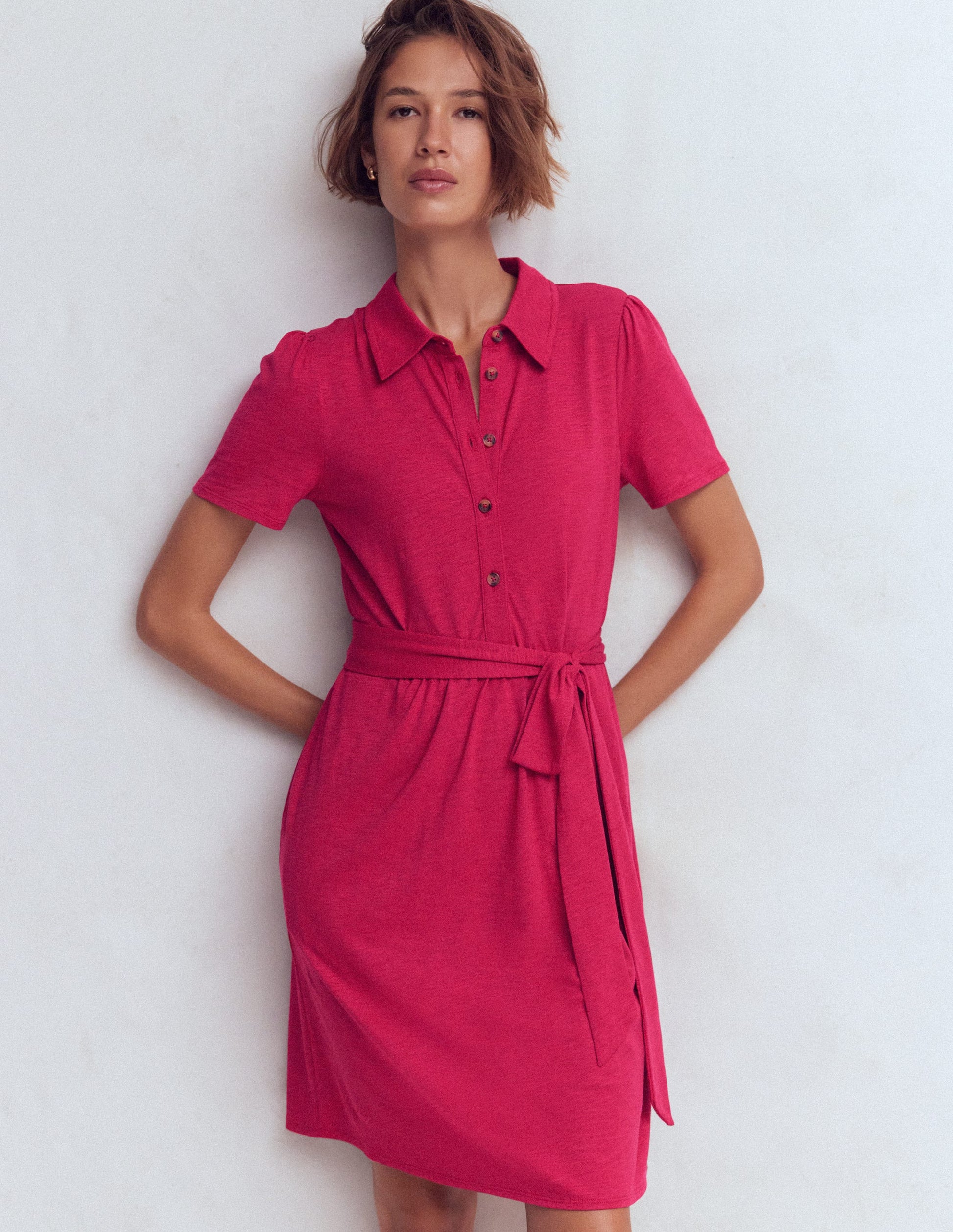 Patti Short Jersey Shirt Dress-Sweet Cherry-5