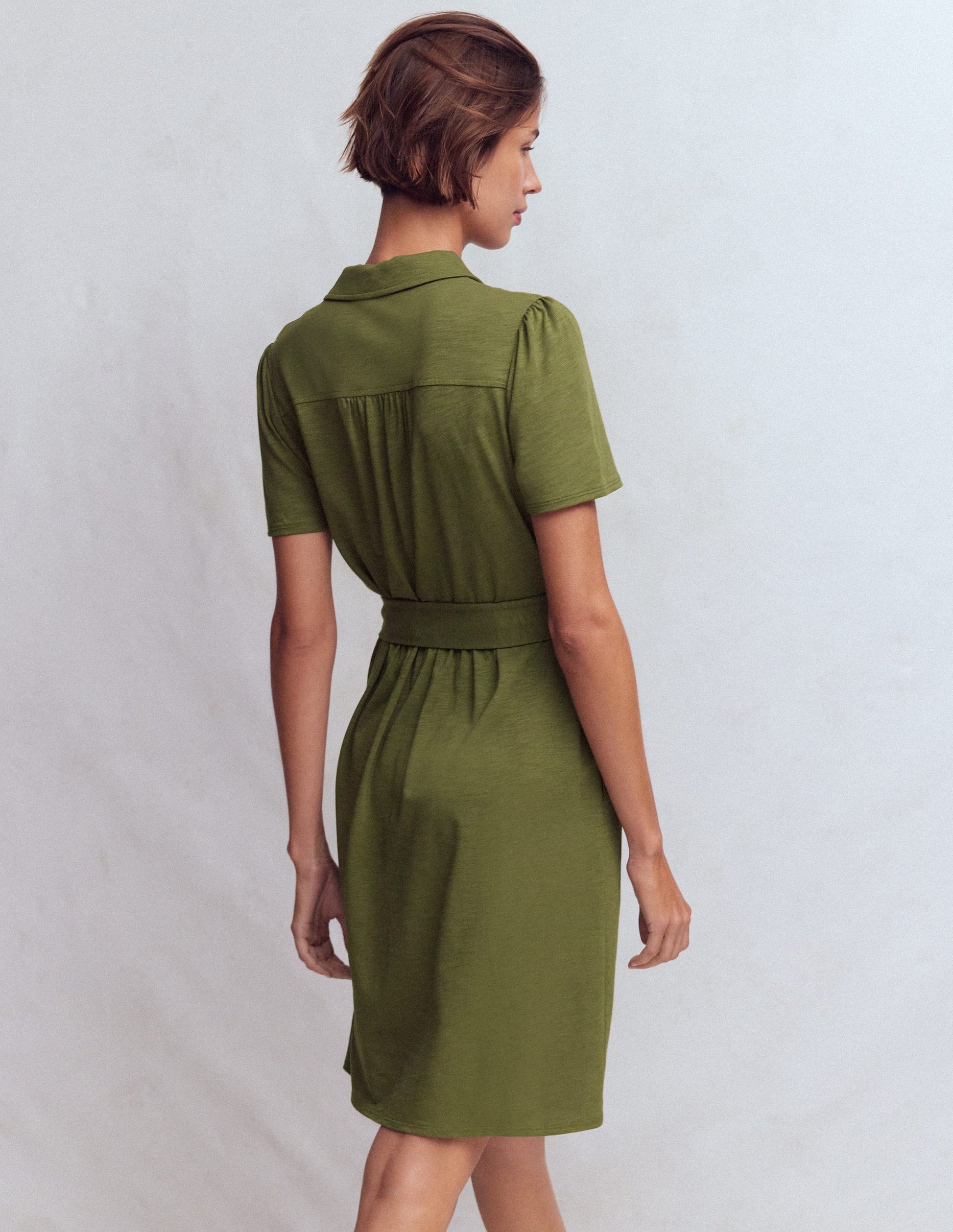 Boden Women's Patti Short Jersey Shirt Dress in Green | Size 8 Boden Women's Patti Short Jersey Shirt Dress in Green | Size 8