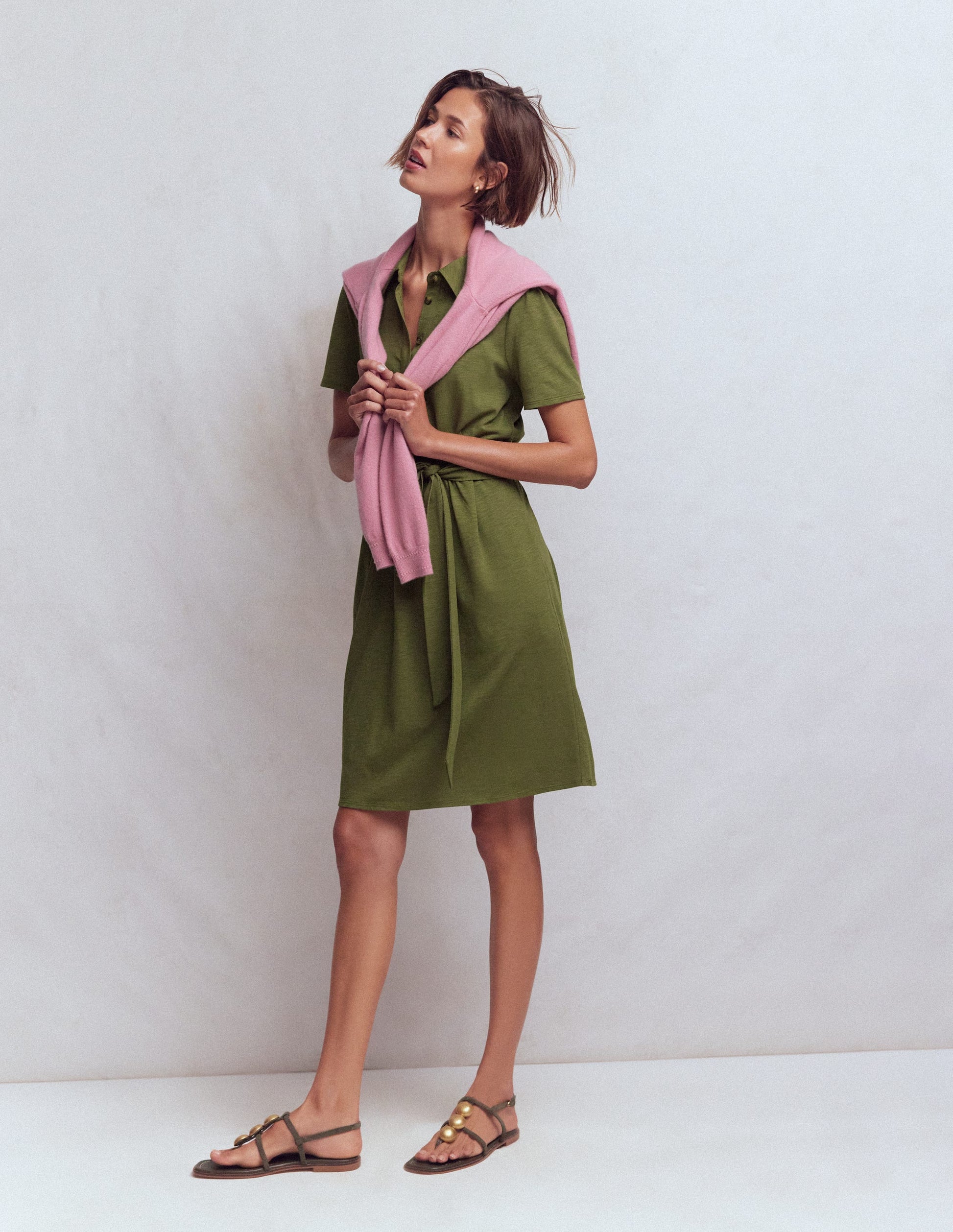 green emerald velvet dress Patti Short Jersey Shirt Dress-Woodland Green