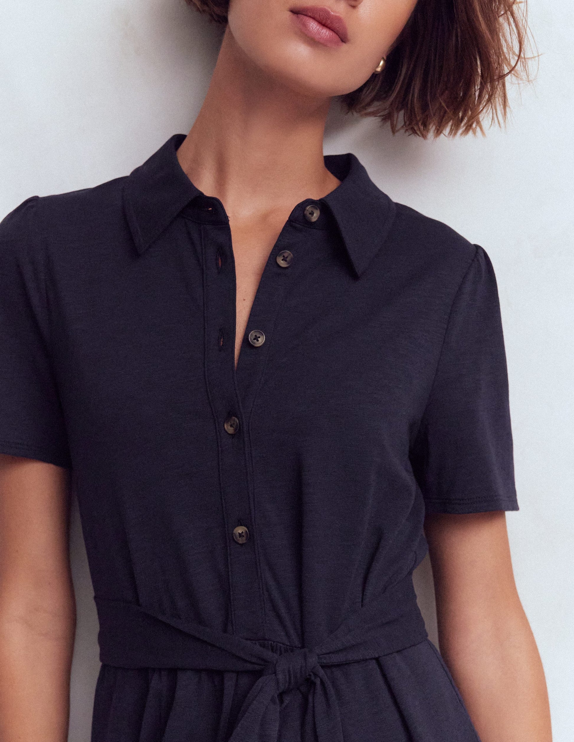 Boden Women's Patti Short Jersey Shirt Dress in Blue | Size 10 Boden Women's Patti Short Jersey Shirt Dress in Blue | Size 10