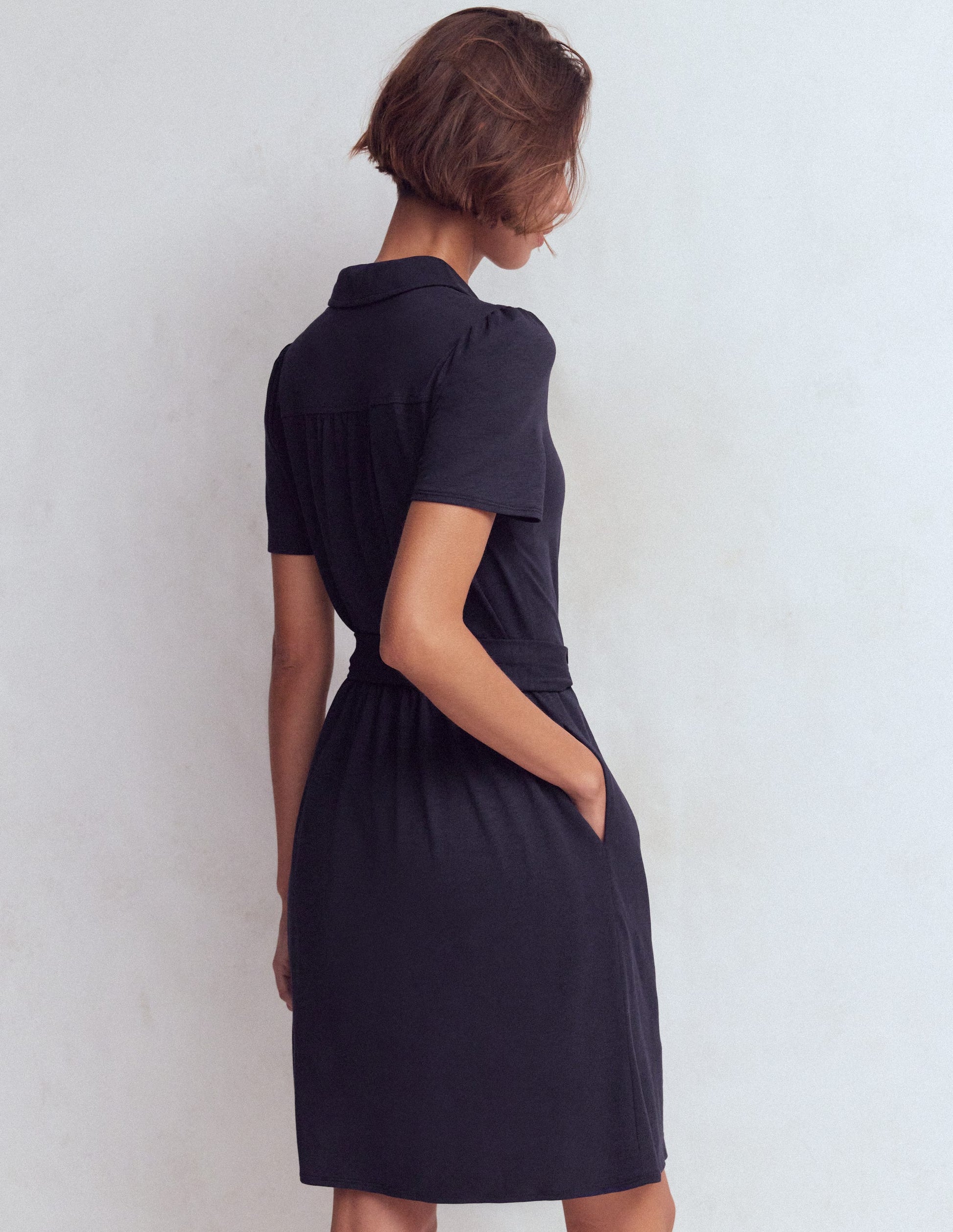 Patti Short Jersey Shirt Dress - Navy