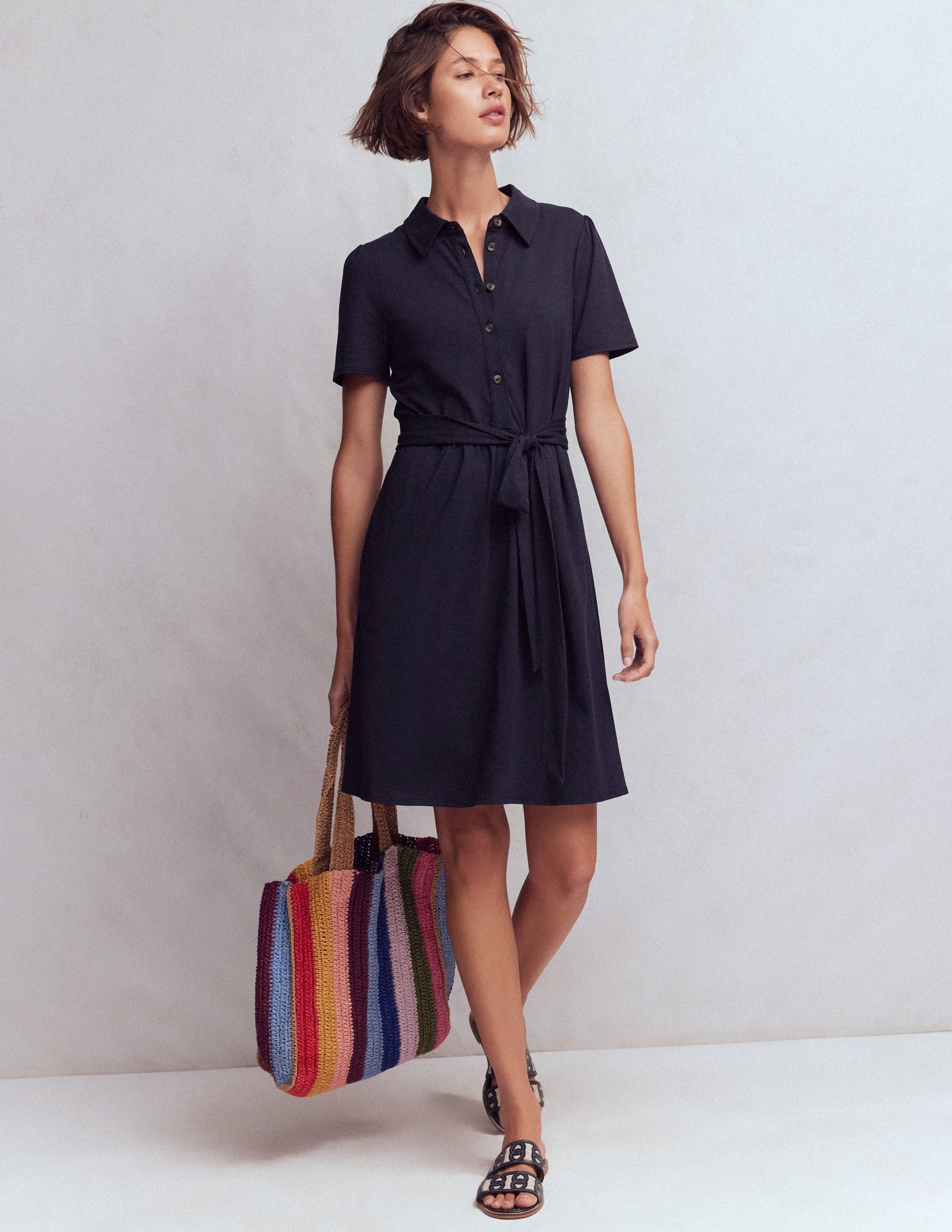 Patti Short Jersey Shirt Dress - Navy