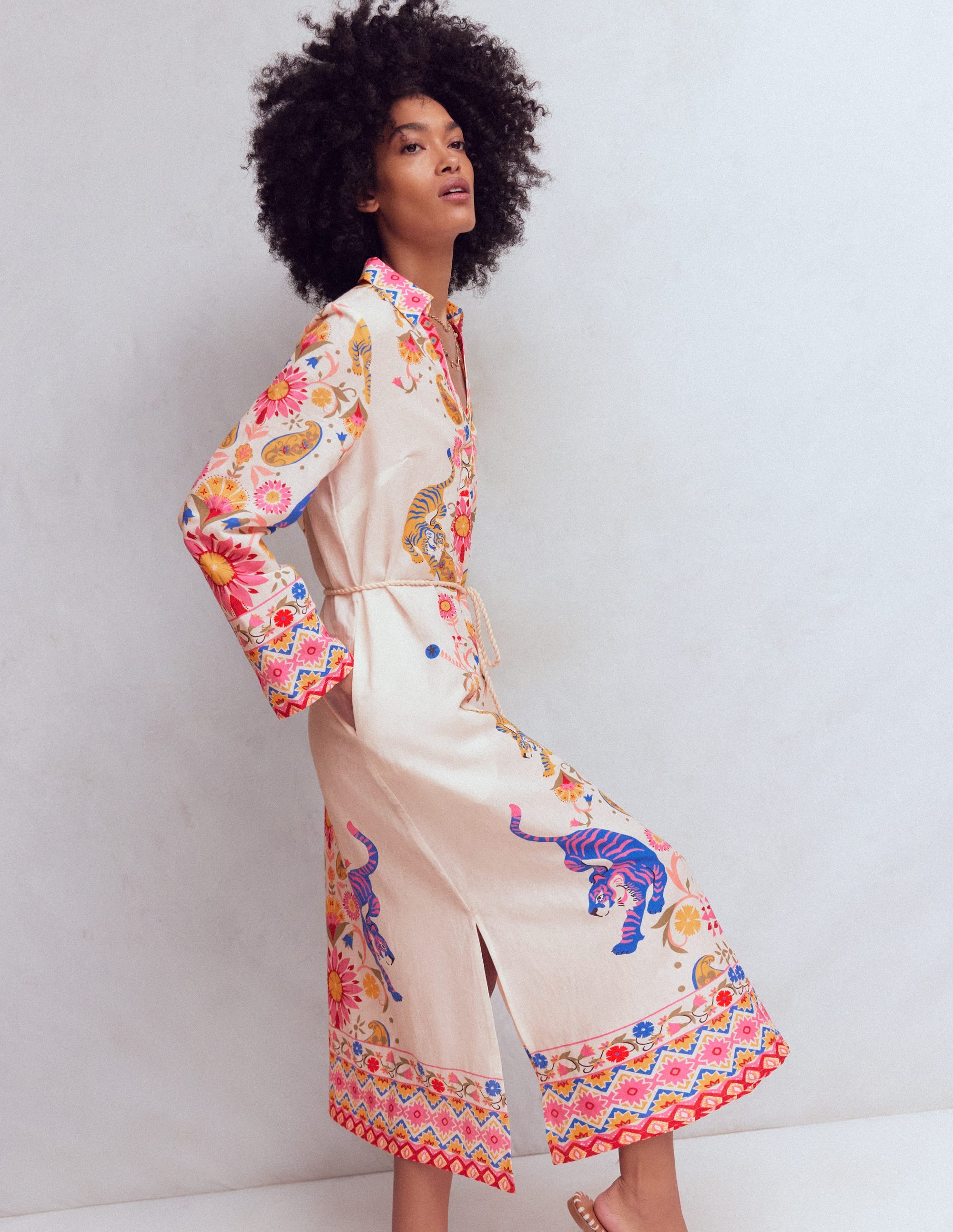 Notch Collar Linen Blend Tunic - Multi Tiger Tapestry | Boden USA